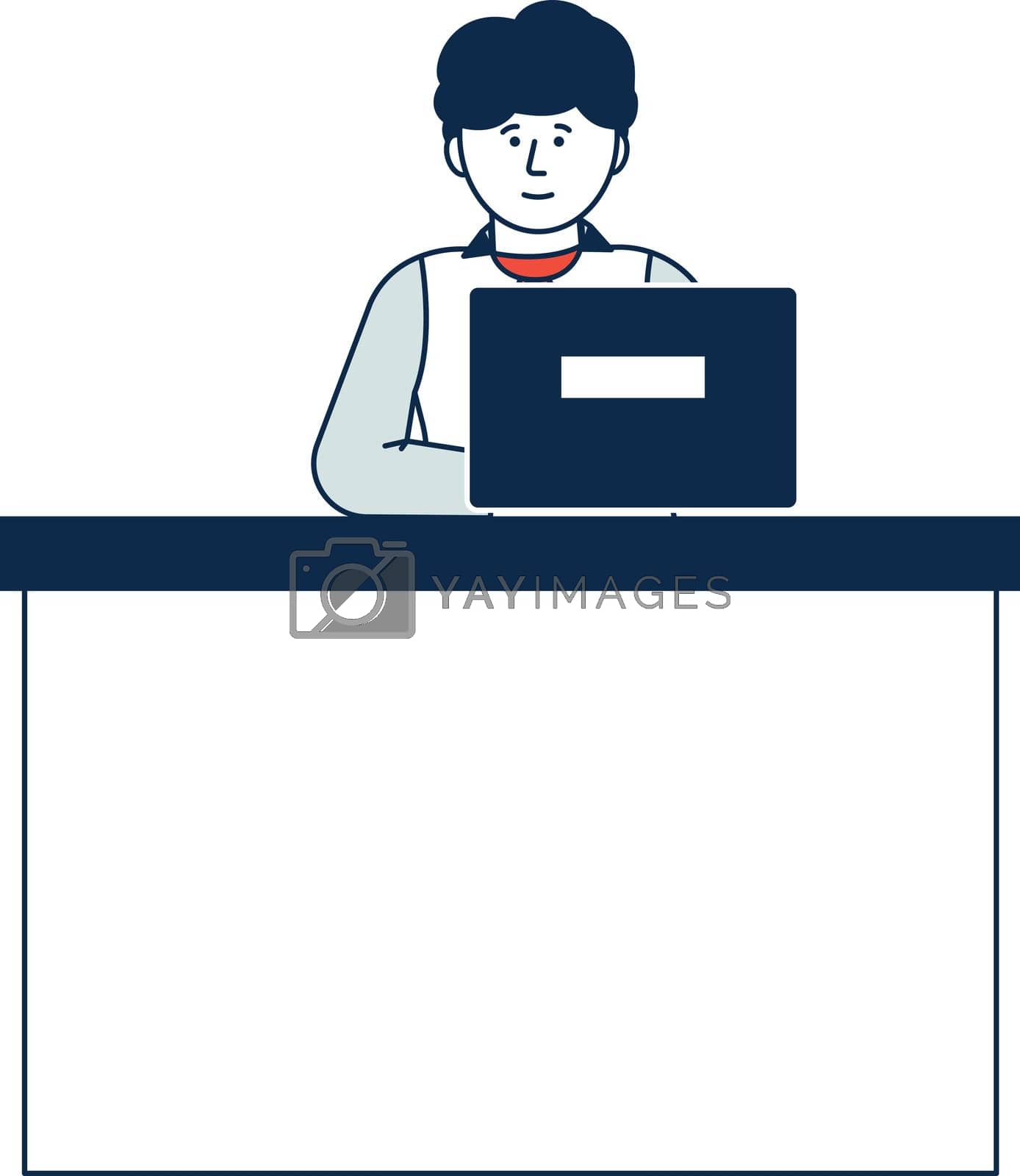 Royalty free image of Woman standing at reception desk. Female receptionist workplace by LadadikArt