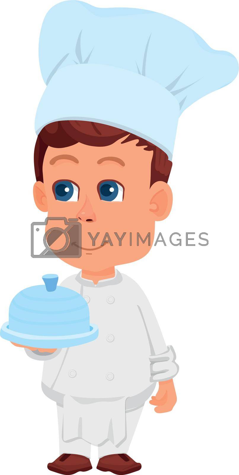 Royalty free image of Chef kid. Boy serving dish. Smiling cartoon character by LadadikArt