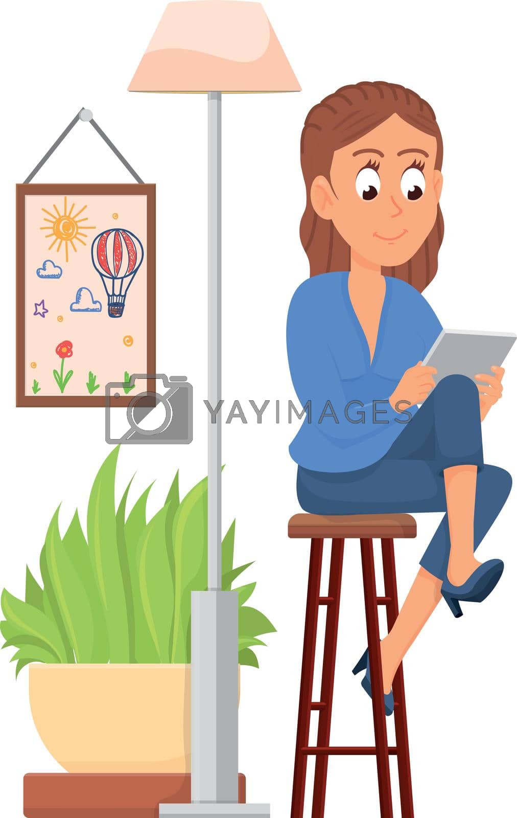 Royalty free image of Woman sitting at home with tablet. Comfortable leisure time by LadadikArt