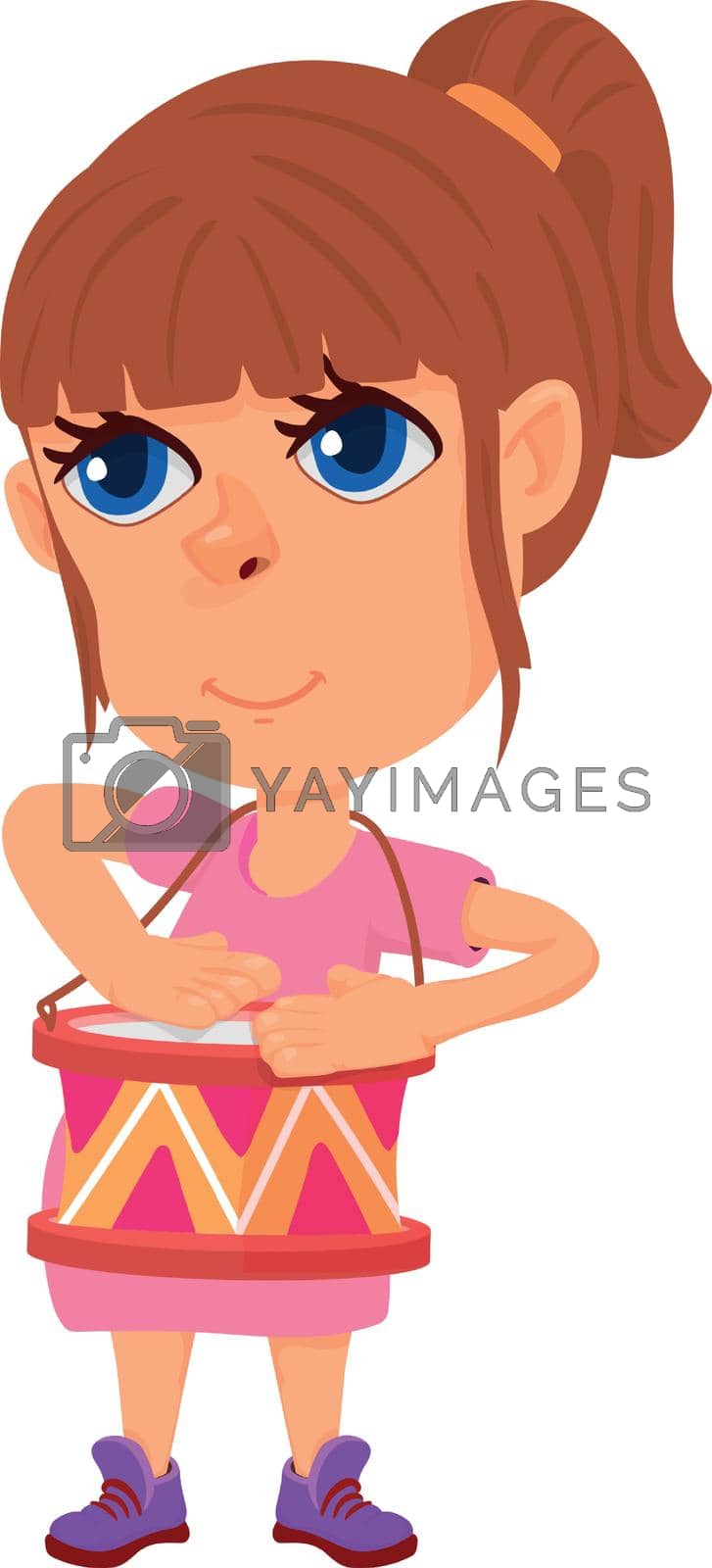 Royalty free image of Girl playing on drums. Cute musician kid character by LadadikArt