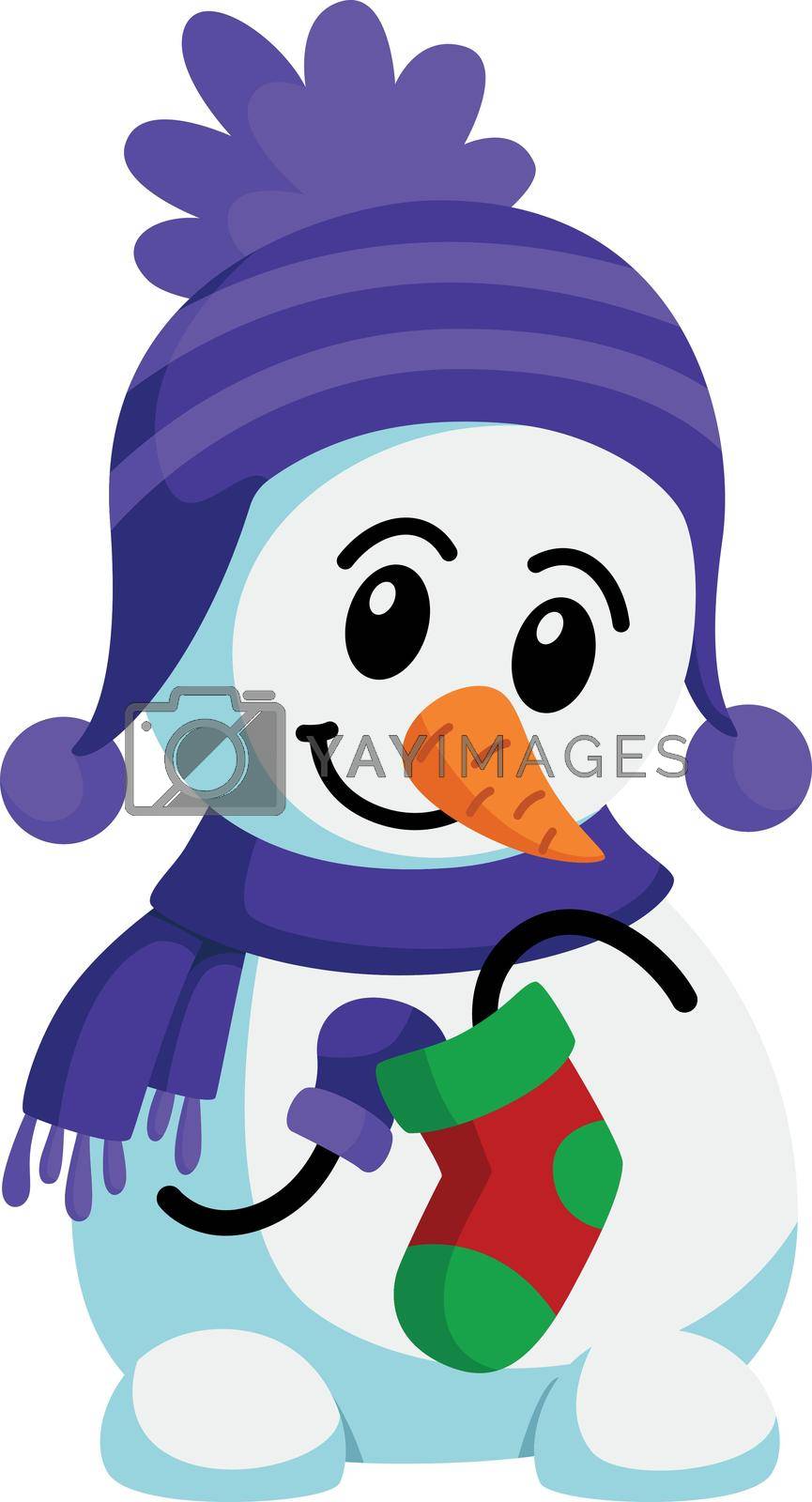 Royalty free image of Cute snowman with sock. Smiling winter holidays mascot by LadadikArt