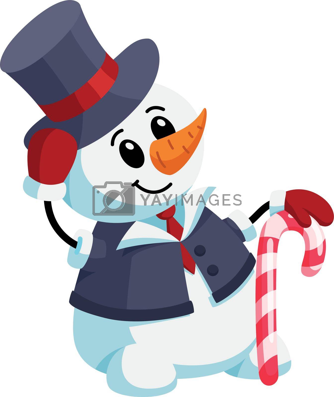 Royalty free image of Snowman in gentleman costume with sugar cane. Cartoon character by LadadikArt