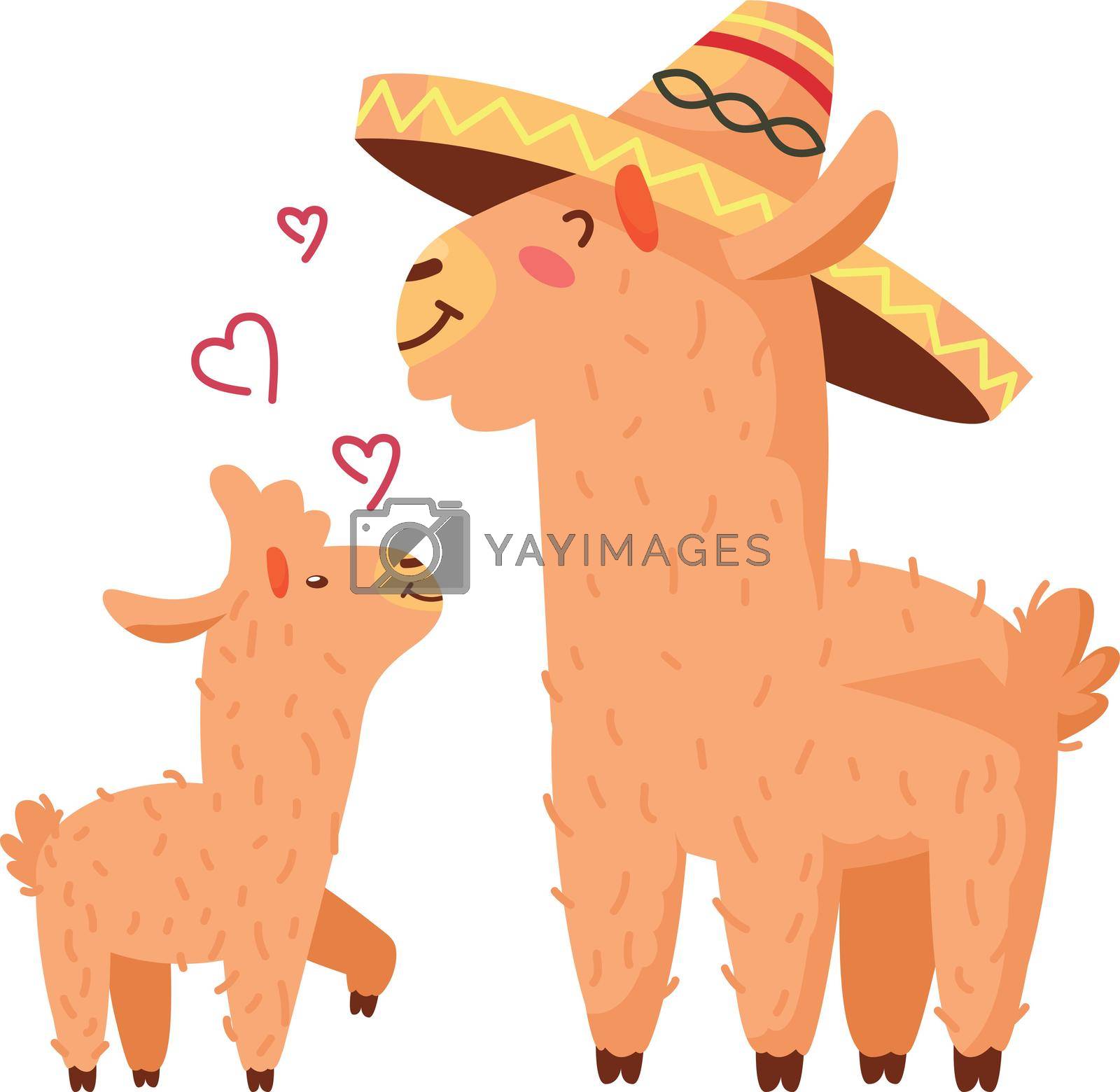 Royalty free image of Happy llama family. Parent and baby animals love by LadadikArt