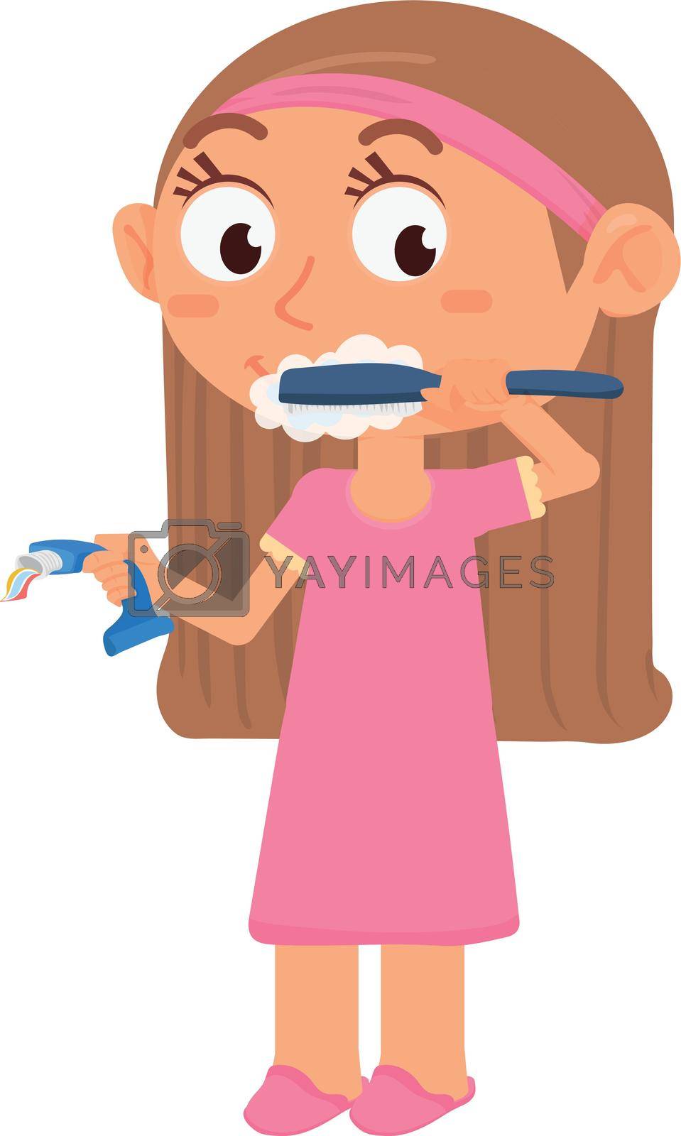 Royalty free image of Girl washing teeth. Cartoon kid dental hygiene by LadadikArt