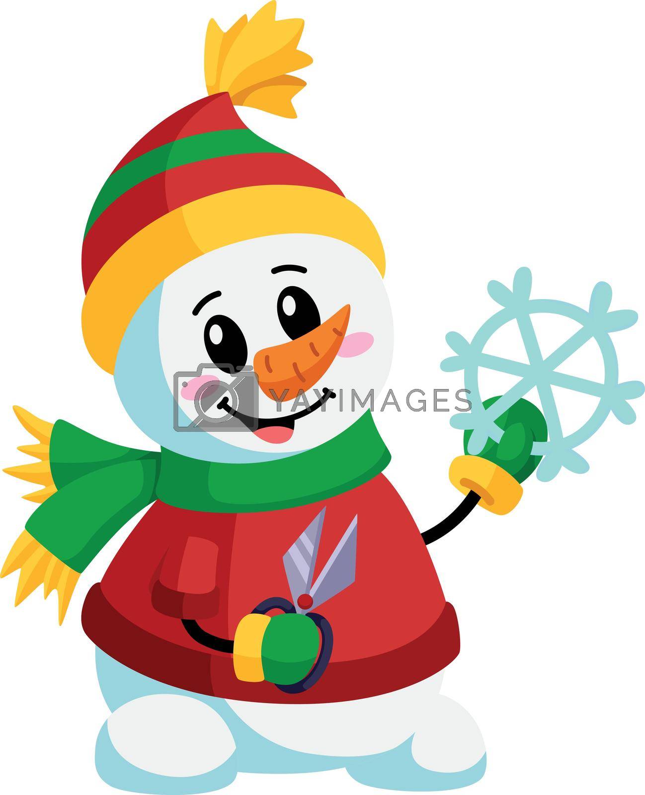 Royalty free image of Snowman with snowflake. Winter character in warm clothes by LadadikArt