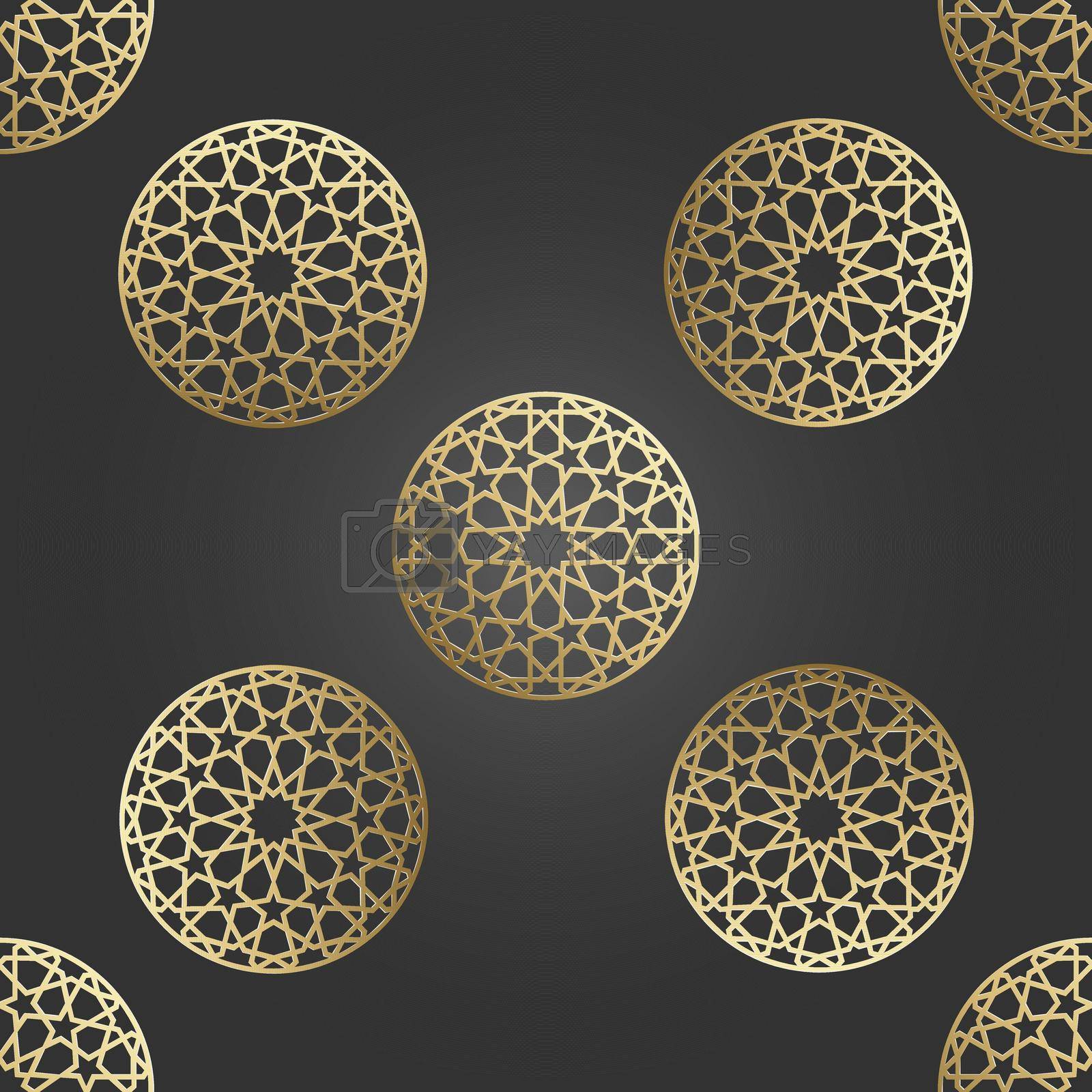 Royalty free image of Islamic ornament vector, persian motiff. 3d ramadan islamic round pattern elements. Geometric circular ornamental arabic symbol vector. Gold background by DmytroRazinkov