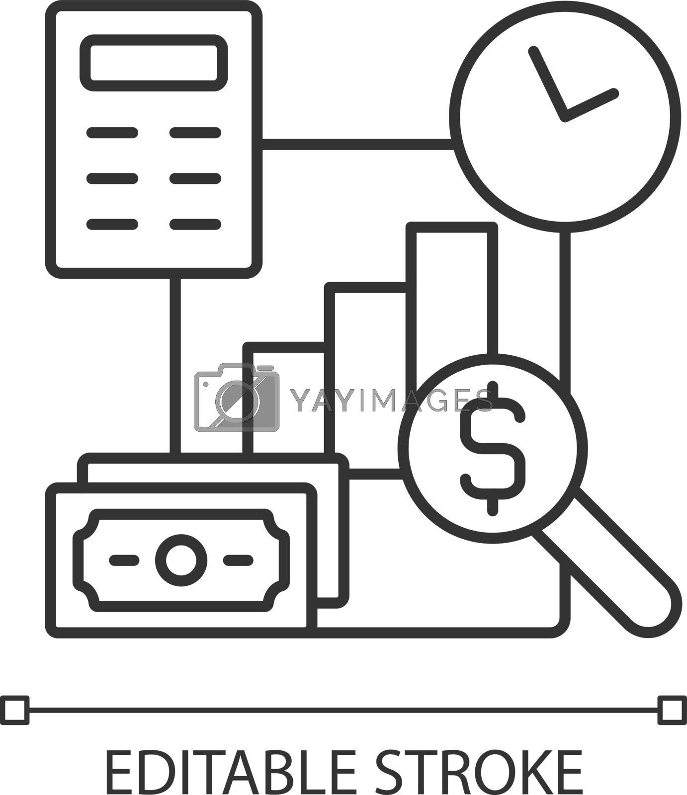 Financial management linear icon. Planning business budget. Financial literacy. Company audit. Thin line customizable illustration. Contour symbol. Vector isolated outline drawing. Editable stroke