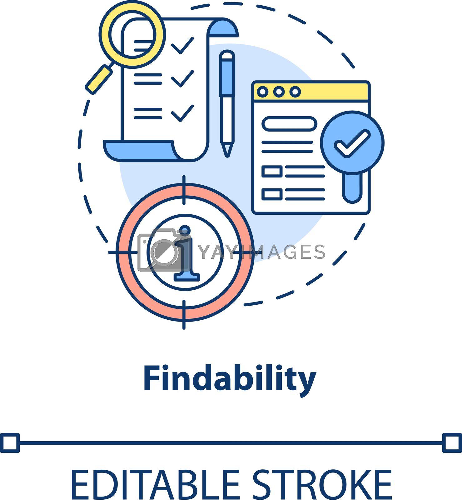 Product findability concept icon. UX principle abstract idea thin line illustration. Easy to find specific item. Visitor needs and intentions. Vector isolated outline color drawing. Editable stroke