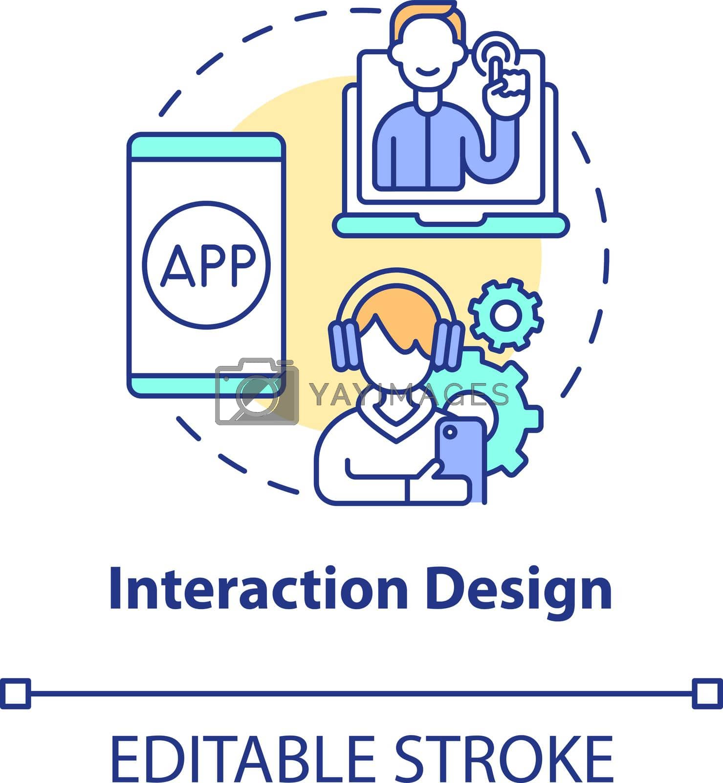 Interaction design concept icon. UX design abstract idea thin line illustration. Interactive experience improvement. Suiting user demands. Vector isolated outline color drawing. Editable stroke