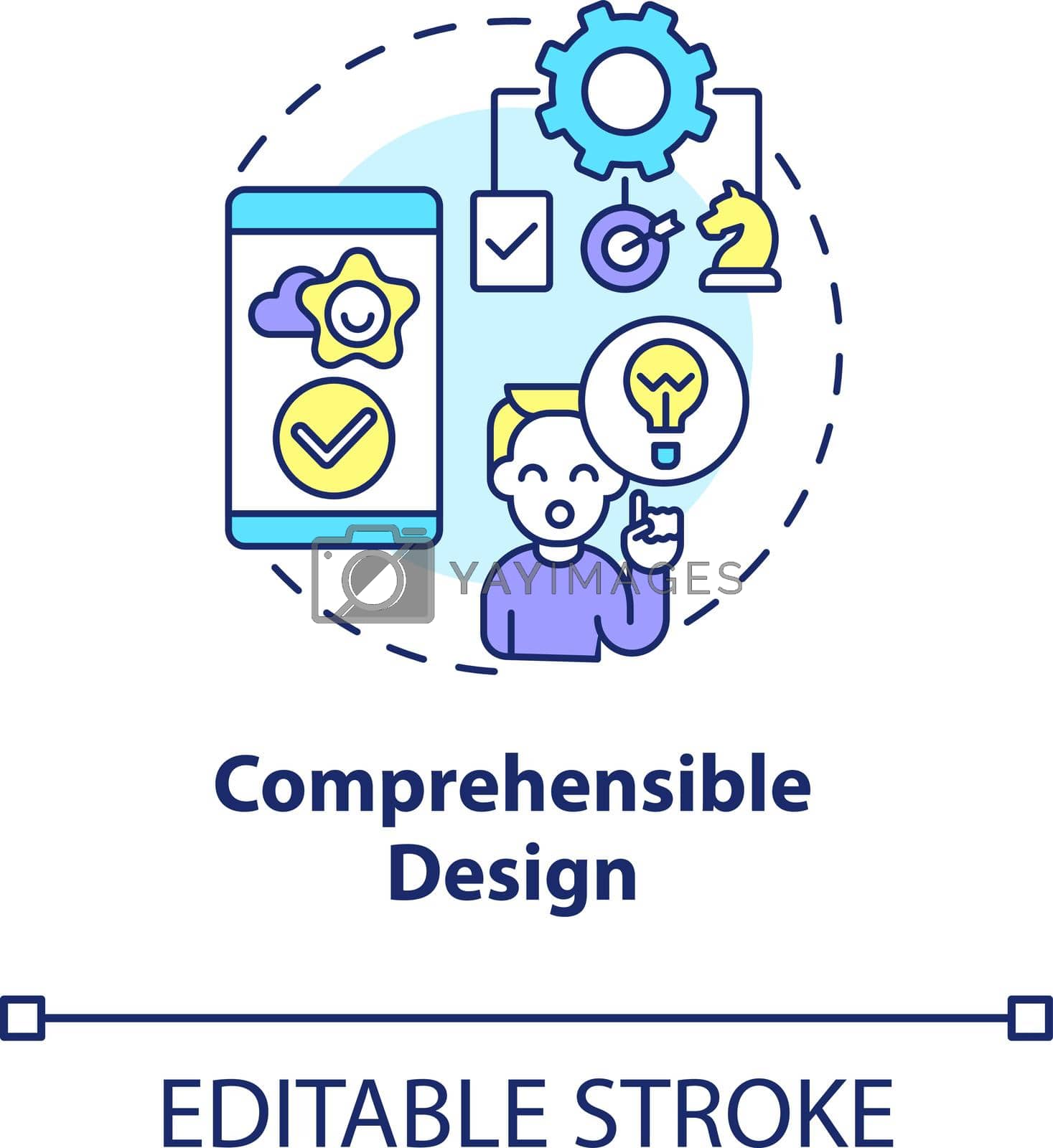 Comprehensible design concept icon. Product usage abstract idea thin line illustration. Maintaining clarity. Incorporating simplicity in project. Vector isolated outline color drawing. Editable stroke