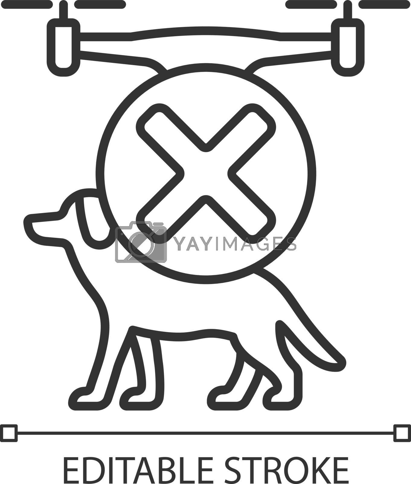 Dont fly above animals linear manual label icon. No pet disturbance. Thin line customizable illustration. Contour symbol. Vector isolated outline drawing for product use instructions. Editable stroke