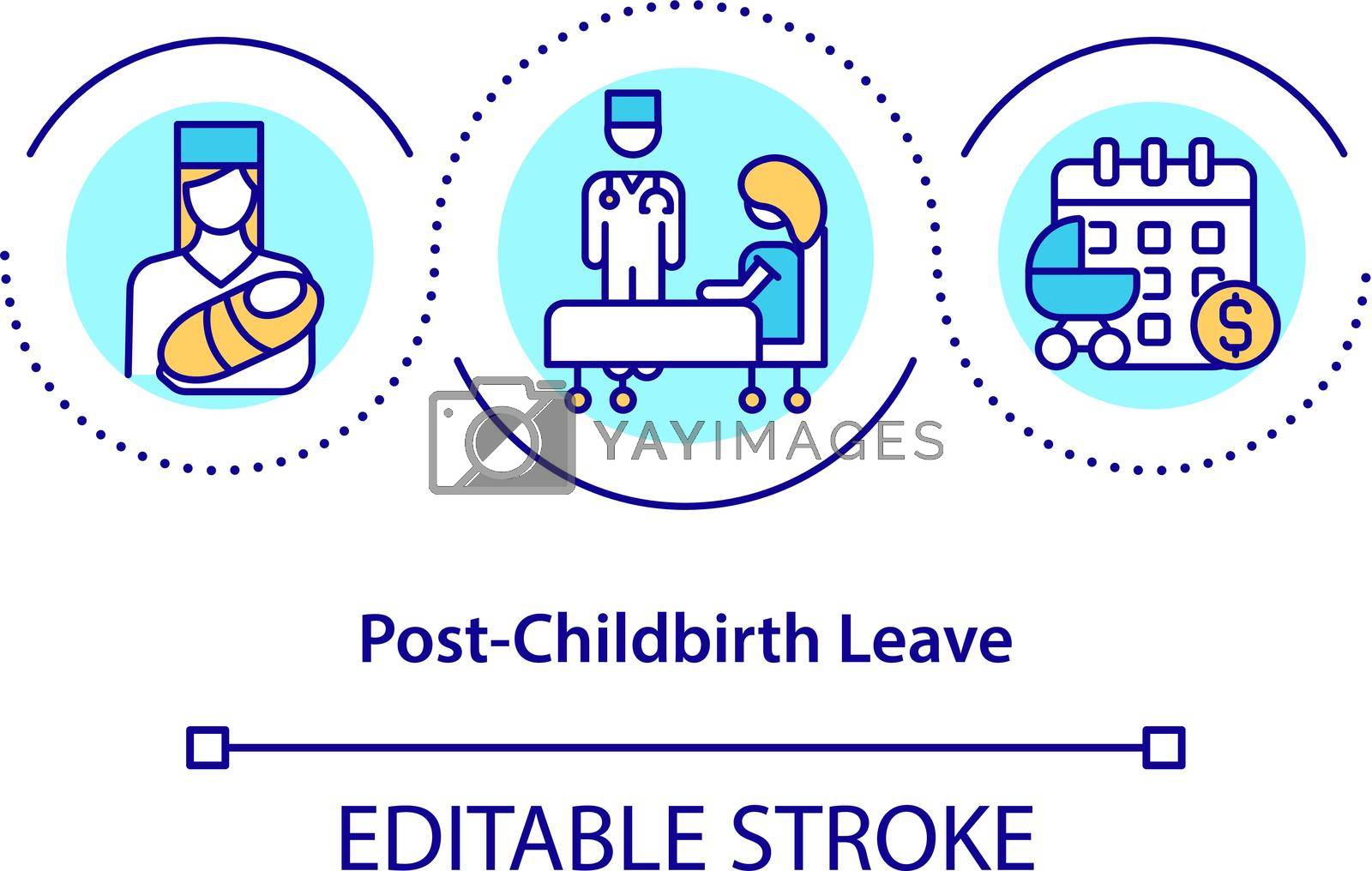 Post-childbirth leave concept icon. Abscence after child birth abstract idea thin line illustration. Postnatal leave to take care after newborn. Vector isolated outline color drawing. Editable stroke