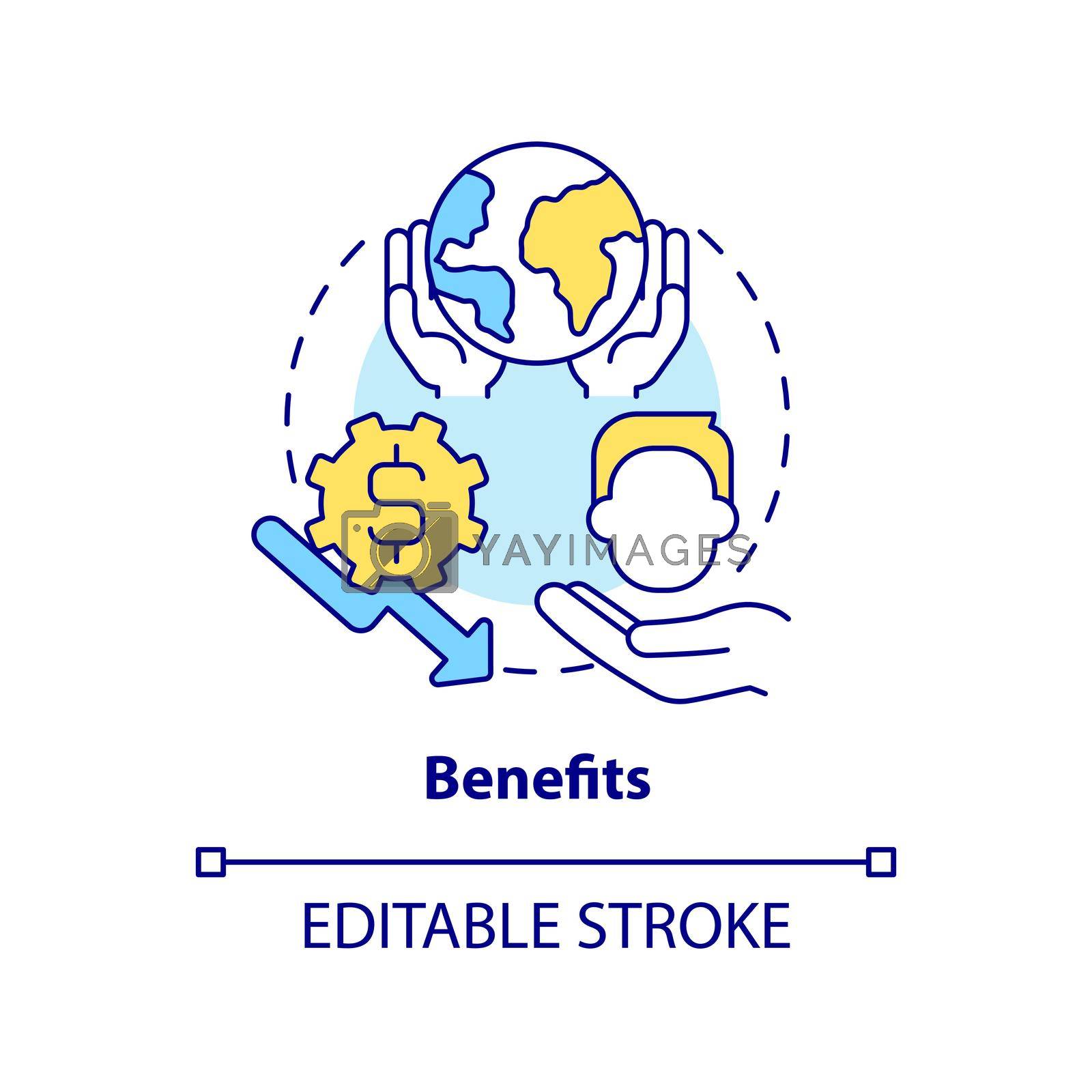 Benefits concept icon. Focus on energy strategy abstract idea thin line illustration. Improving efficiency and environment. Isolated outline drawing. Editable stroke. Arial, Myriad Pro-Bold fonts used