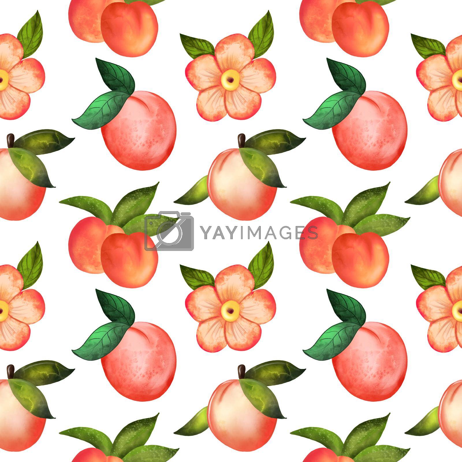 Illustration digital watercolor seamless pattern of peach and flowers