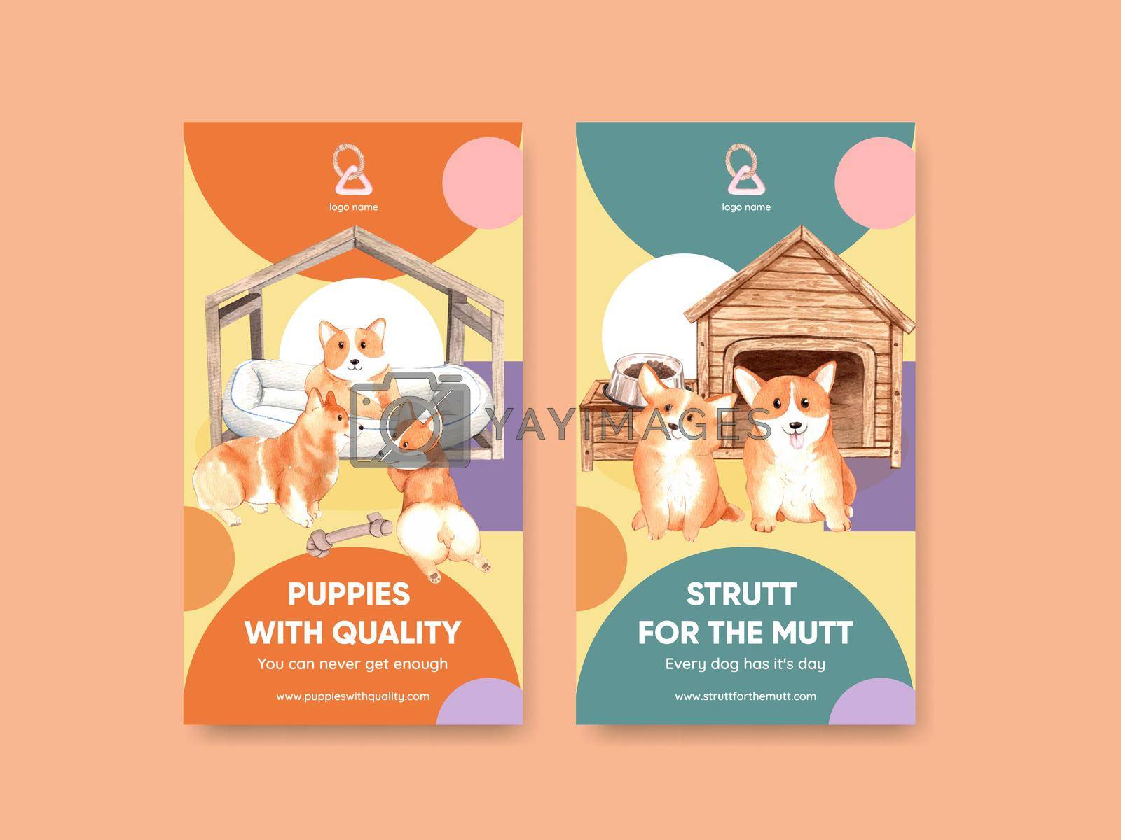 Royalty free image of Instagram template with corgi dog concept,watercolor style by Photographeeasia
