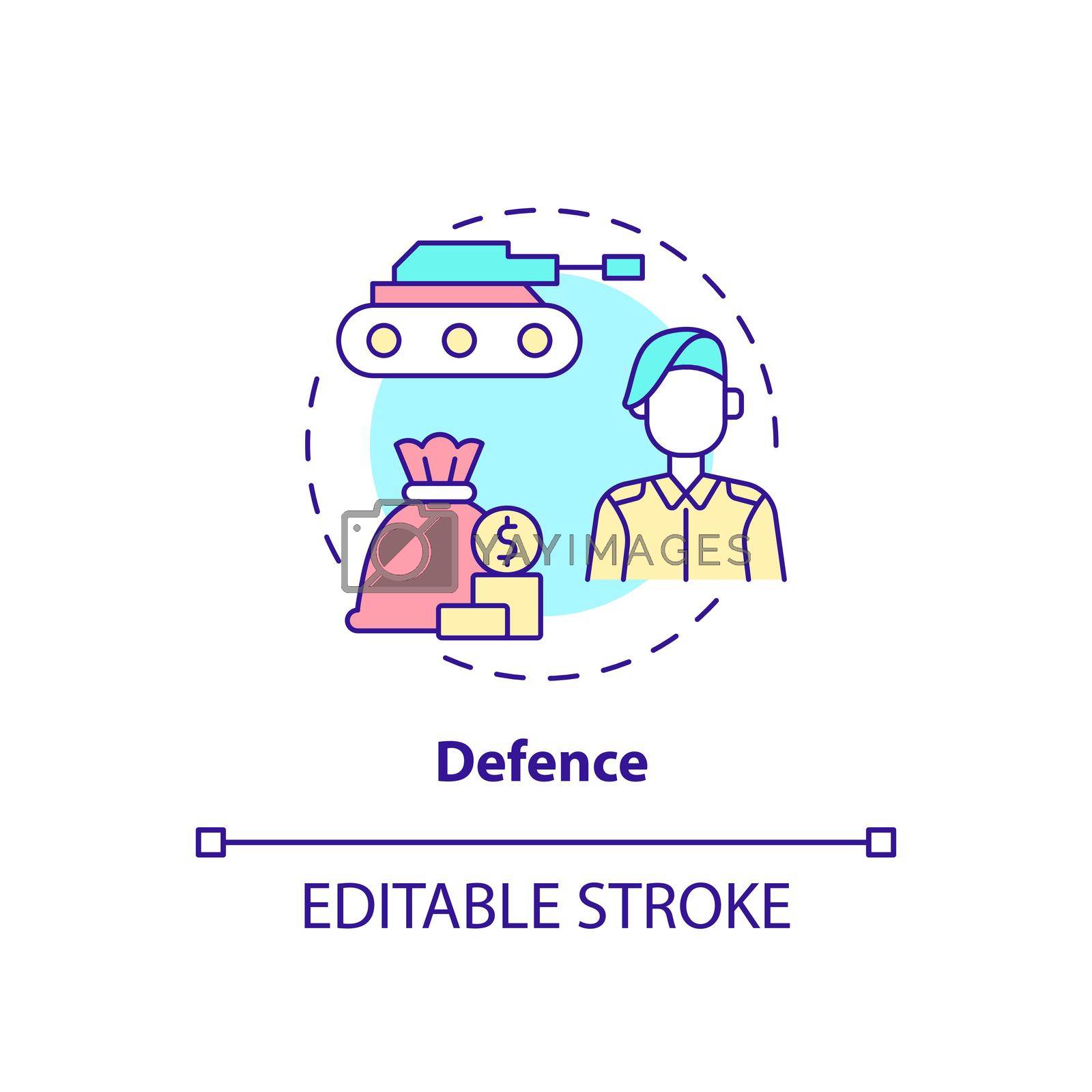 Defence concept icon. Financial support. Military forces. Expenditures abstract idea thin line illustration. Isolated outline drawing. Editable stroke. Arial, Myriad Pro-Bold fonts used