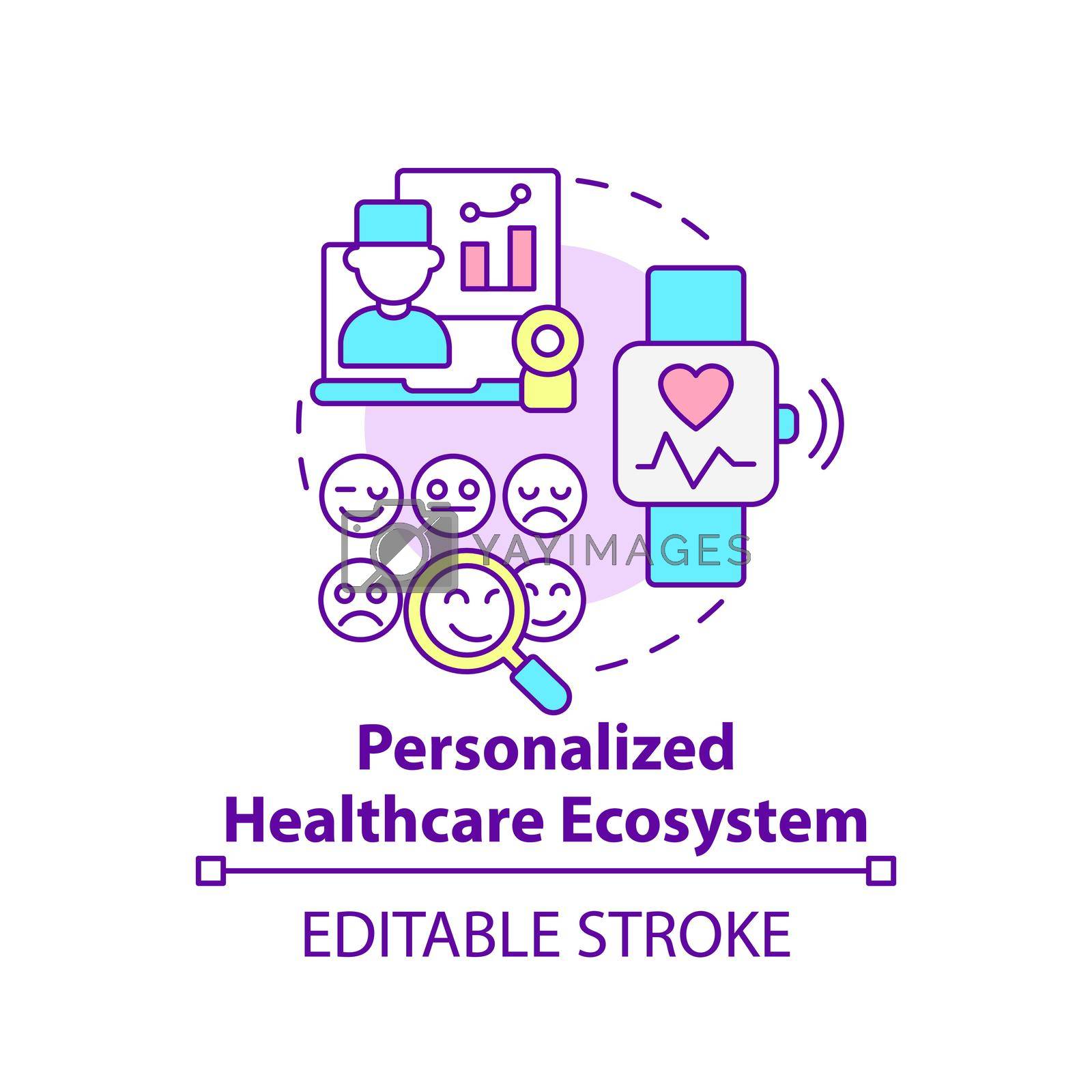 Personalized healthcare ecosystem concept icon. Mental health trend abstract idea thin line illustration. Isolated outline drawing. Editable stroke. Arial, Myriad Pro-Bold fonts used