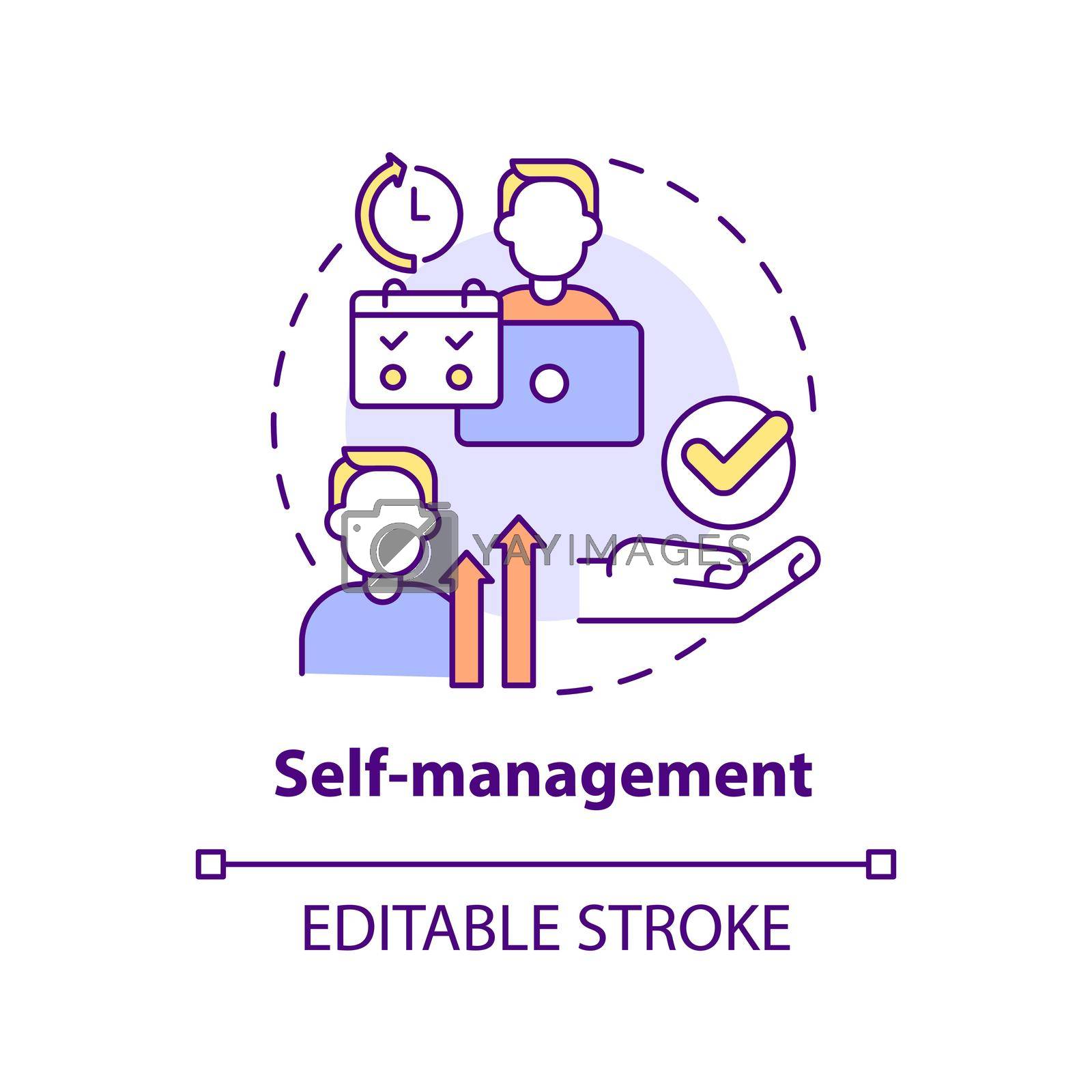 Self-management concept icon. Soft skill for career success abstract idea thin line illustration. Develop self-control. Isolated outline drawing. Editable stroke. Arial, Myriad Pro-Bold fonts used