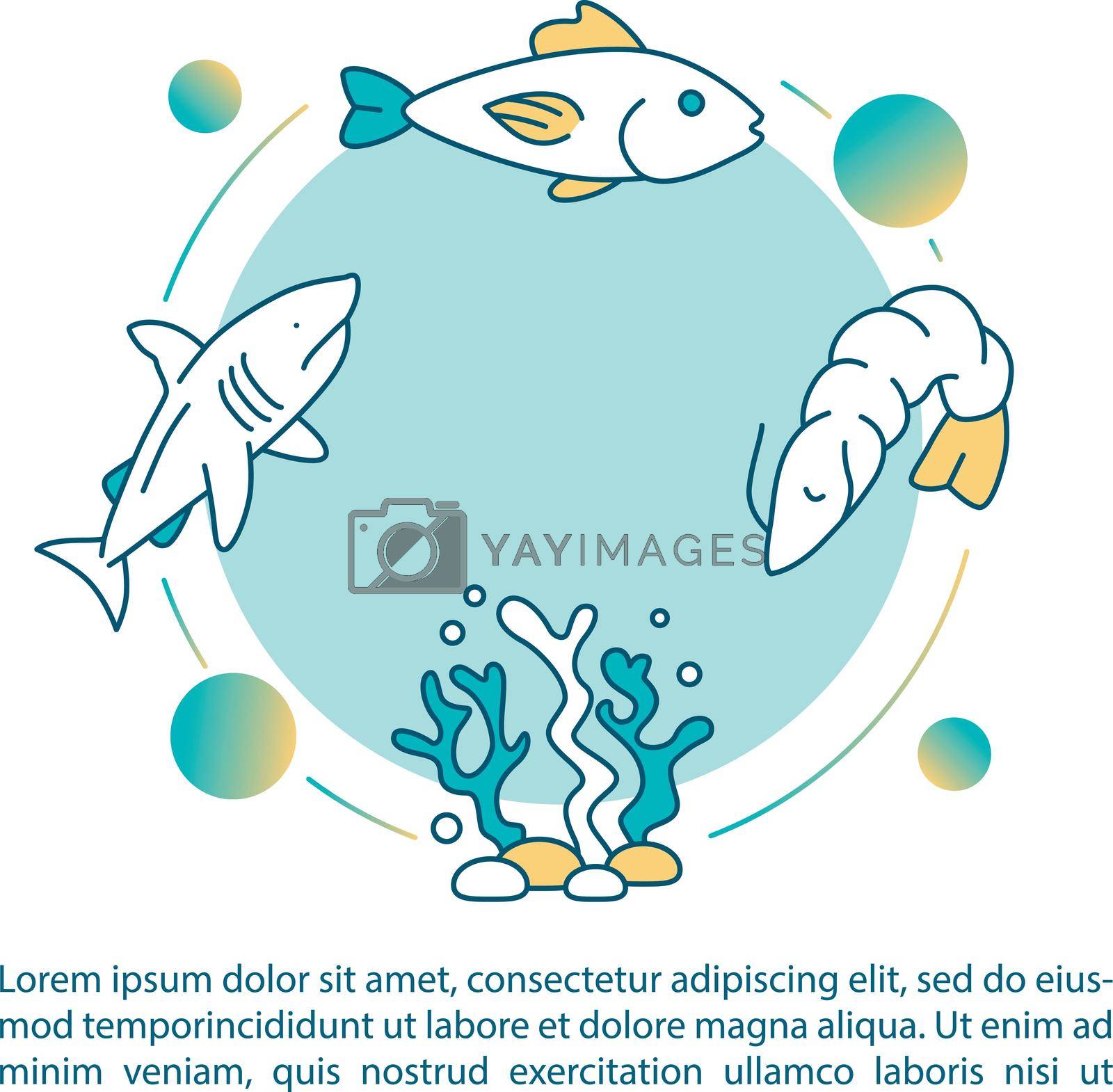 Royalty free image of Aquatic food chain concept icon with text. Seaweed, plankton and fish. Ecological modeling. PPT page vector template. Brochure, magazine, booklet design element with linear illustrations by bsd