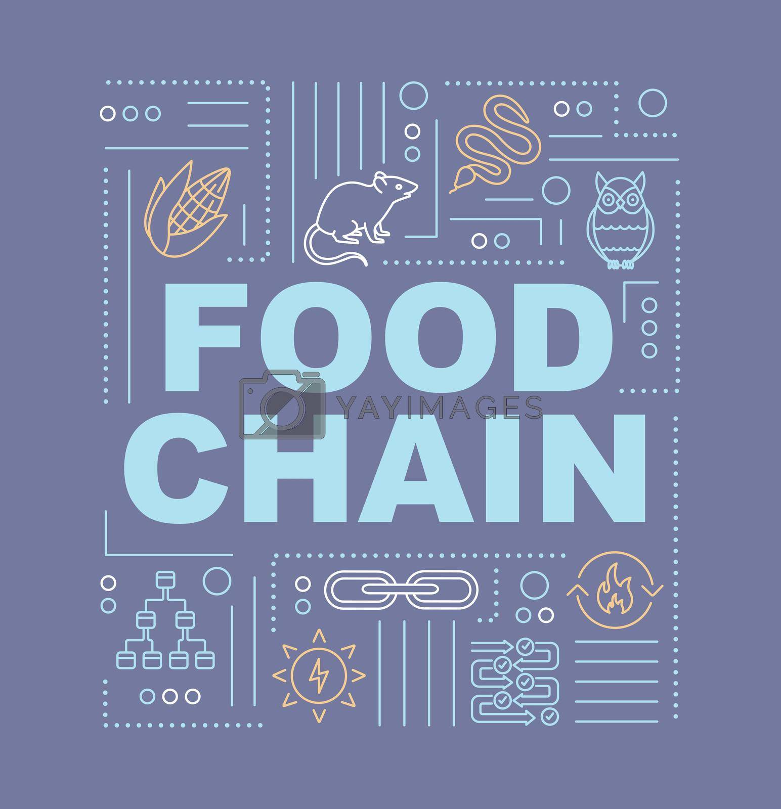 Royalty free image of Food web word concepts banner. Metabolic process, producers and consumers. Infographics with linear icons on purple background. Isolated typography. Vector outline RGB color illustration by bsd