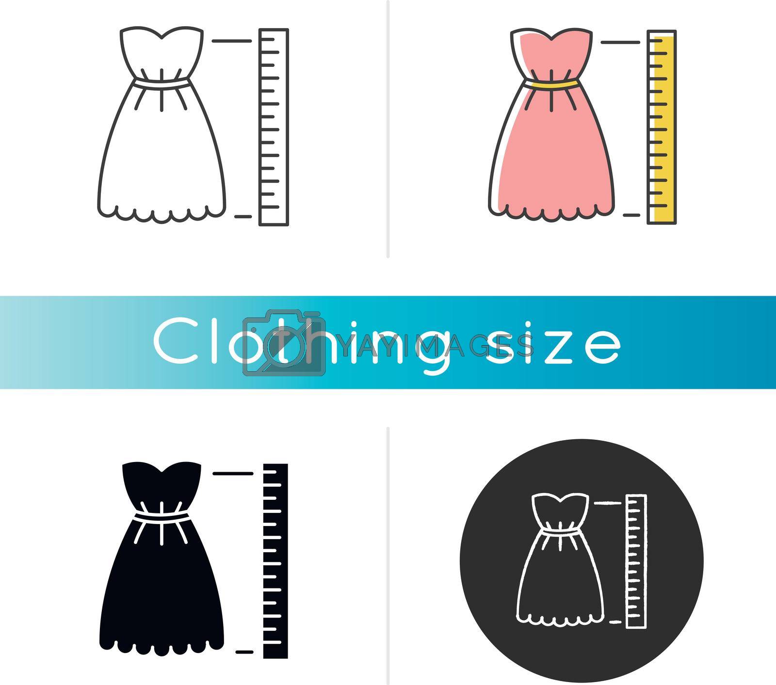 Royalty free image of Product length icon. Linear black and RGB color styles. Measuring dress size, tailoring parameters. Height specification for custom made female clothing. Isolated vector illustrations by bsd