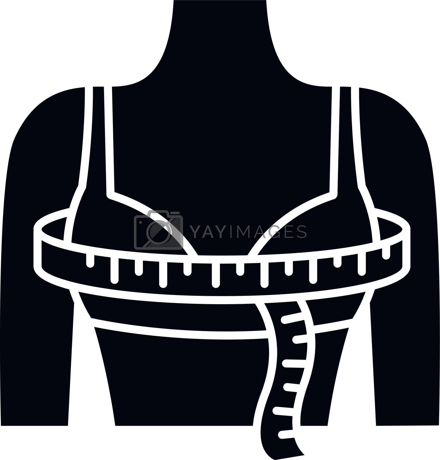 Royalty free image of Bust circumference black glyph icon. Female upper body measurements, tailoring parameters silhouette symbol on white space. Bust width specification for bespoke clothing. Vector isolated illustration by bsd