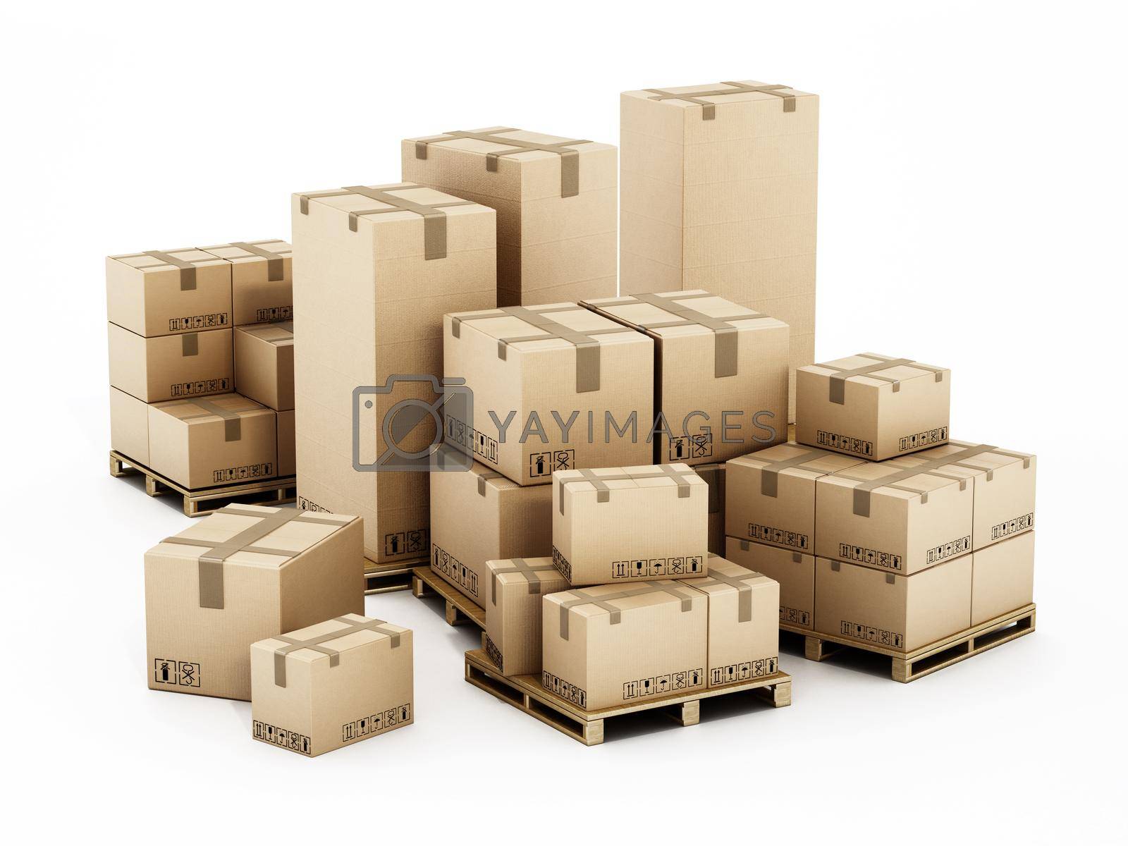 Royalty free image of Stack of cardboard boxes isolated on white background. 3D illustration by Simsek