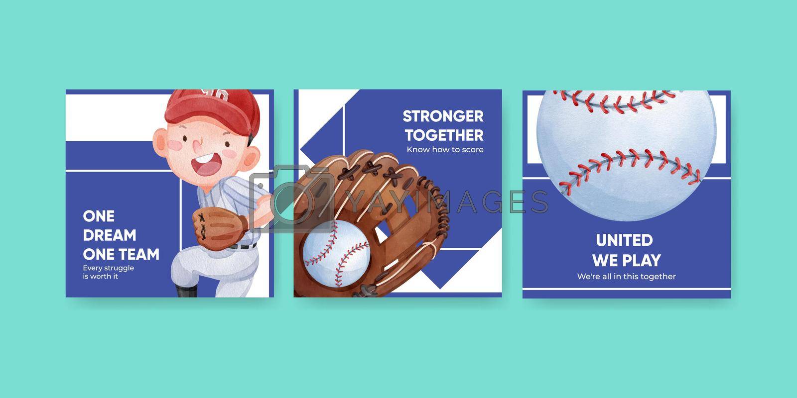 Banner template with American sport kids concept,watercolor style
