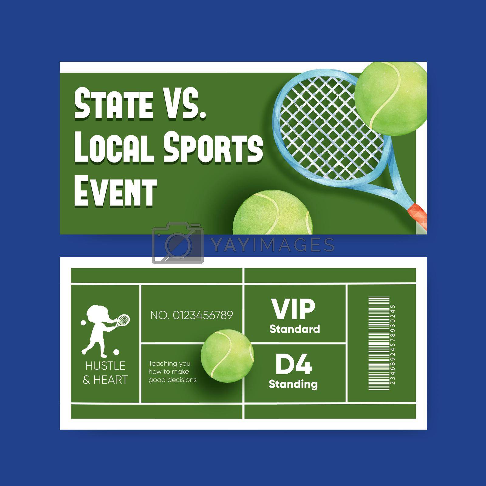 Ticket template with American sport kids concept,watercolor style
