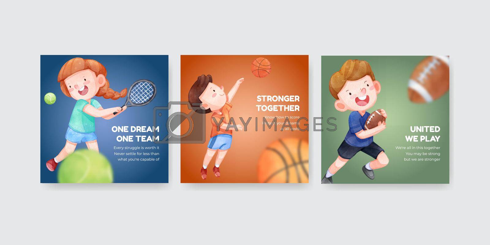 Royalty free image of Banner template with American sport kids concept,watercolor style by Photographeeasia