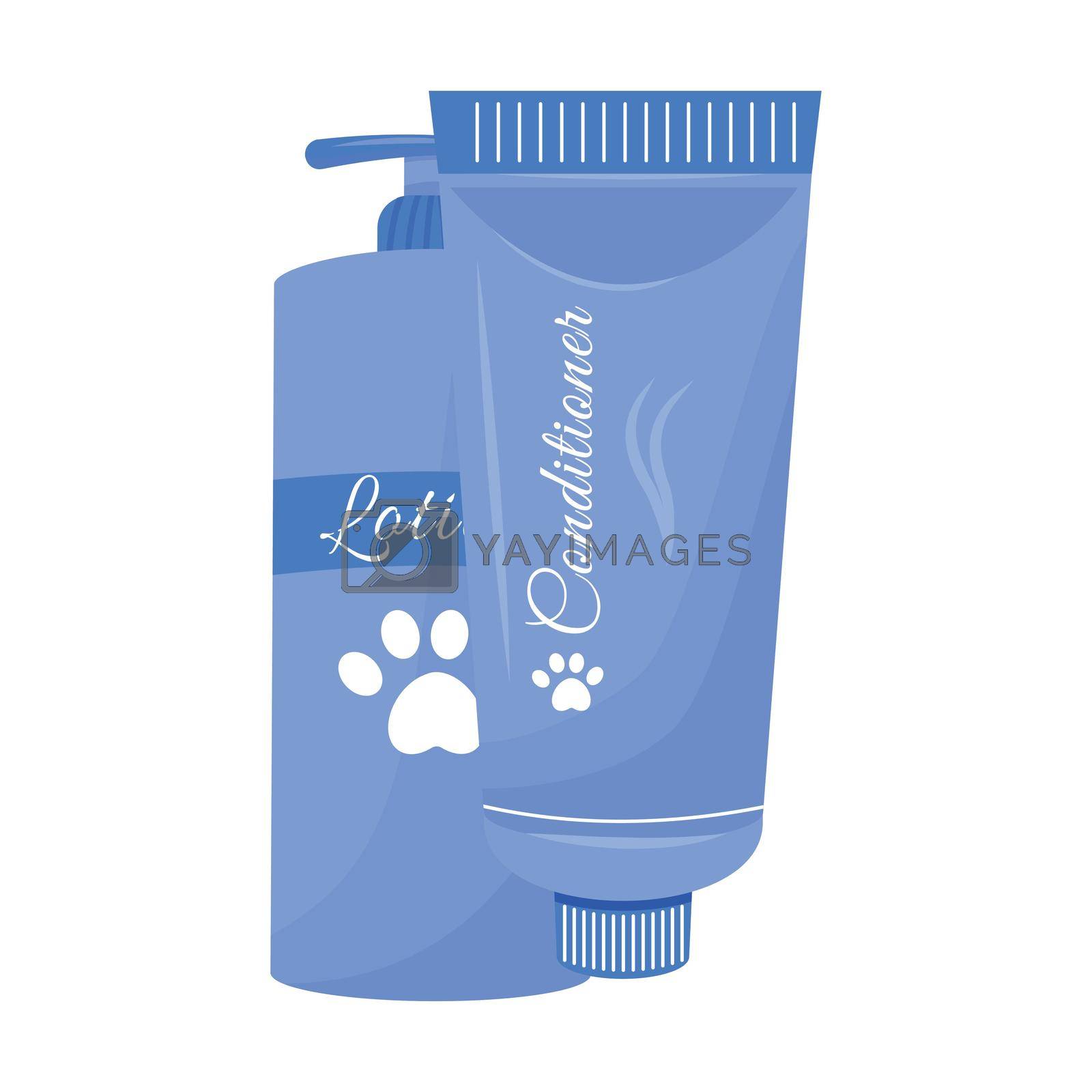 Cosmetics for pets semi flat color vector element. Full sized object on white. Domestic animals care. Grooming for cats and dogs simple cartoon style illustration for web graphic design and animation