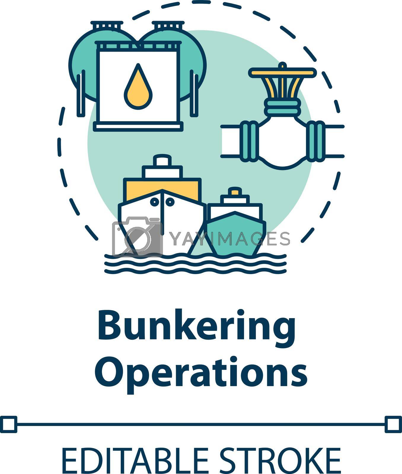 Royalty free image of Bunkering operation concept icon. Supplying ship with fuel. Providing petroleum to boat. Vessel maintenance idea thin line illustration. Vector isolated outline RGB color drawing. Editable stroke by bsd