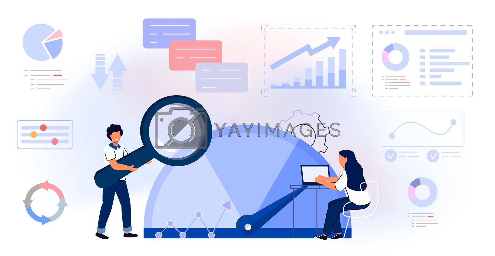 Benchmarking concept Business compare tool for improvement Performance, quality and cost comparison to competitor companies Idea of benchmark business development Vector illustration