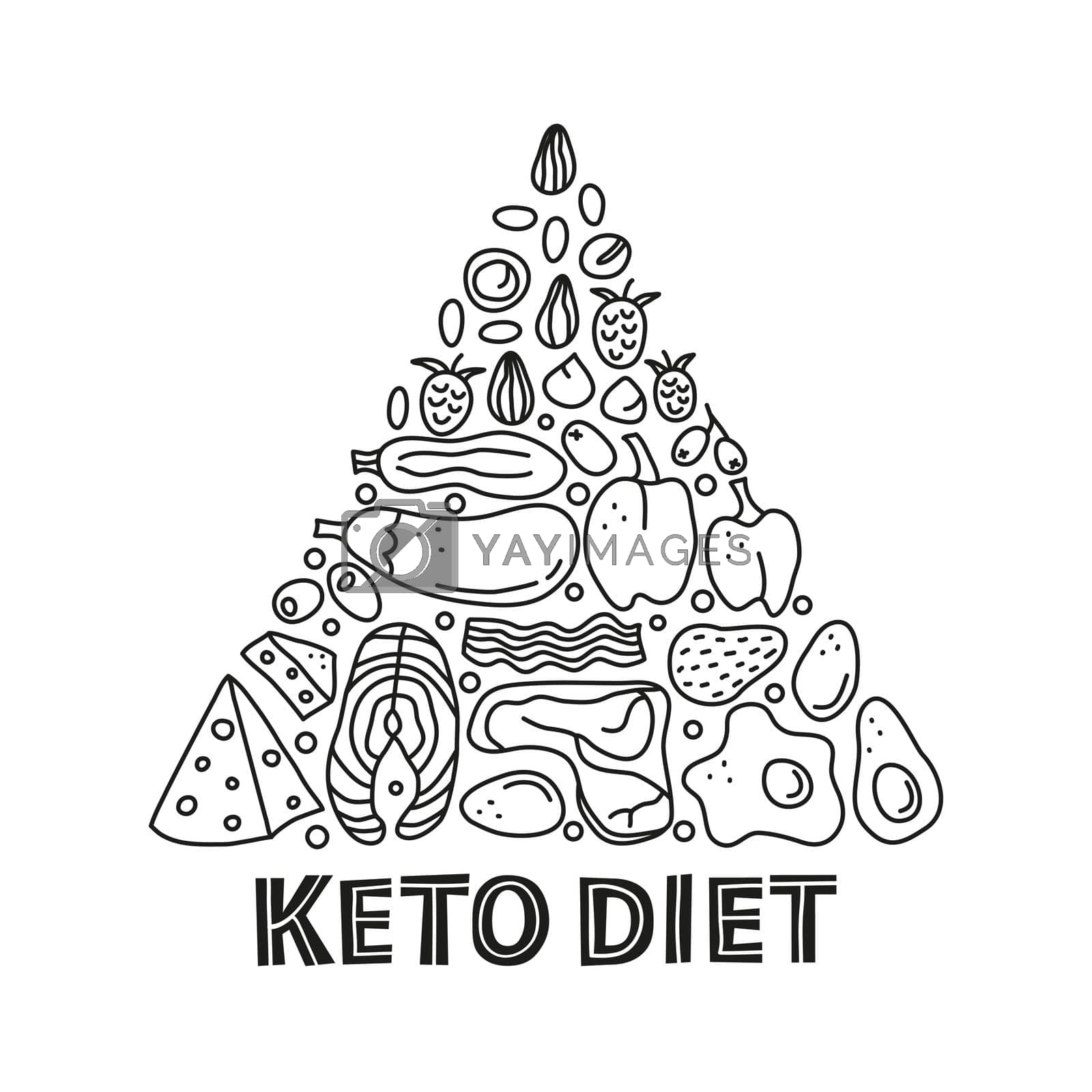Royalty free image of Doodle ketogenic foods in pyramid. by Minur
