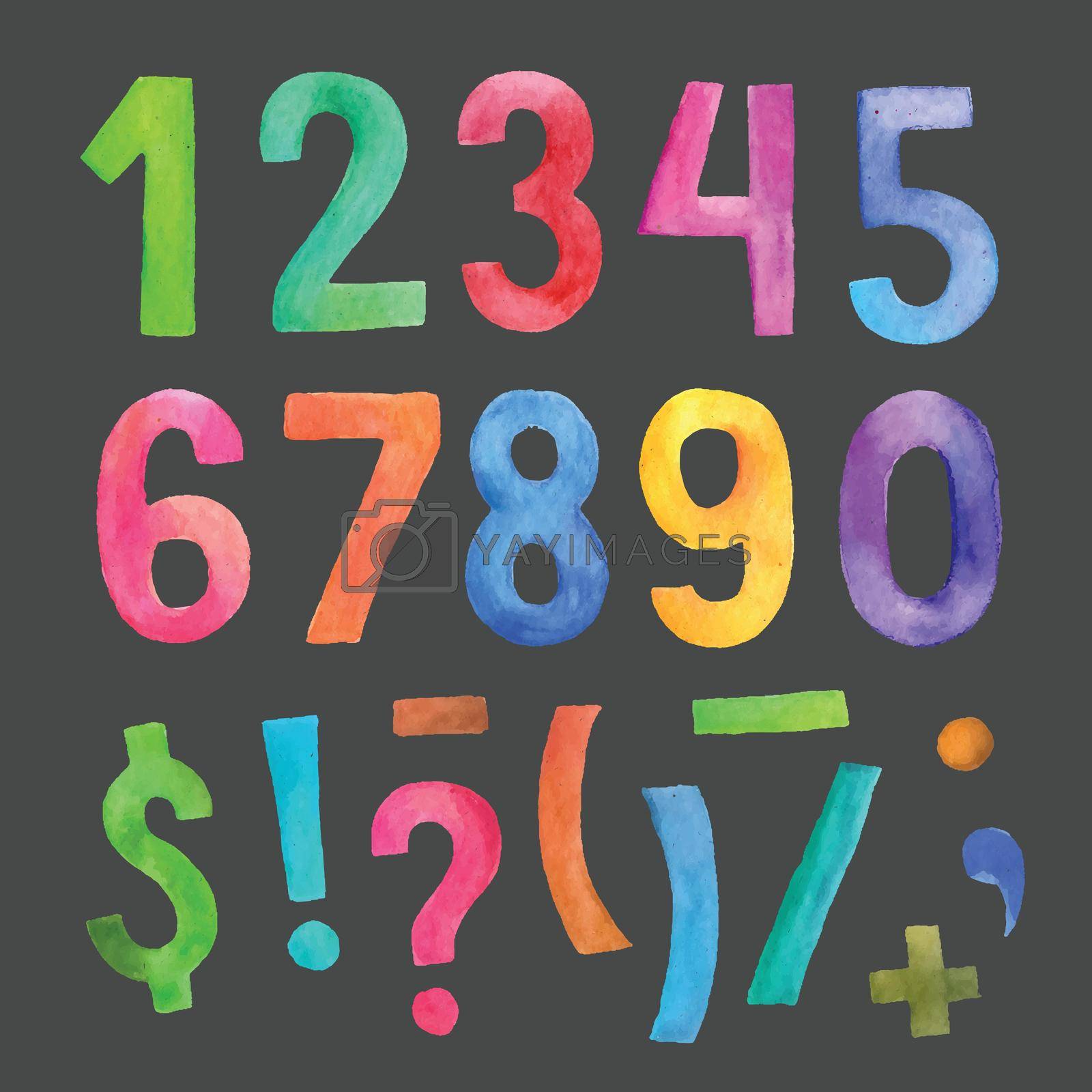 Royalty free image of Watercolor handwritten numbers and symbols by balabolka