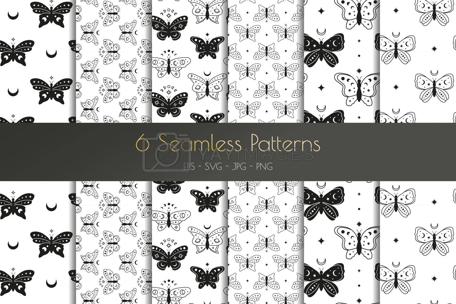 Royalty free image of Set of black and white boho seamless patterns. by Minur
