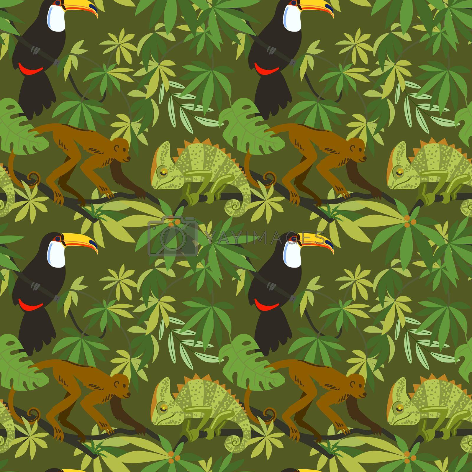 Tropical animals seamless pattern. Beautiful animalistic composition. Good for your design.