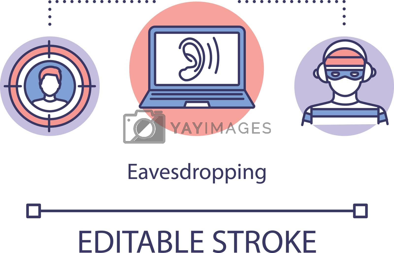 Eavesdropping digital interception concept icon. Theft personal information idea thin line illustration. Security hacker. Network attack. Vector isolated outline RGB color drawing. Editable stroke