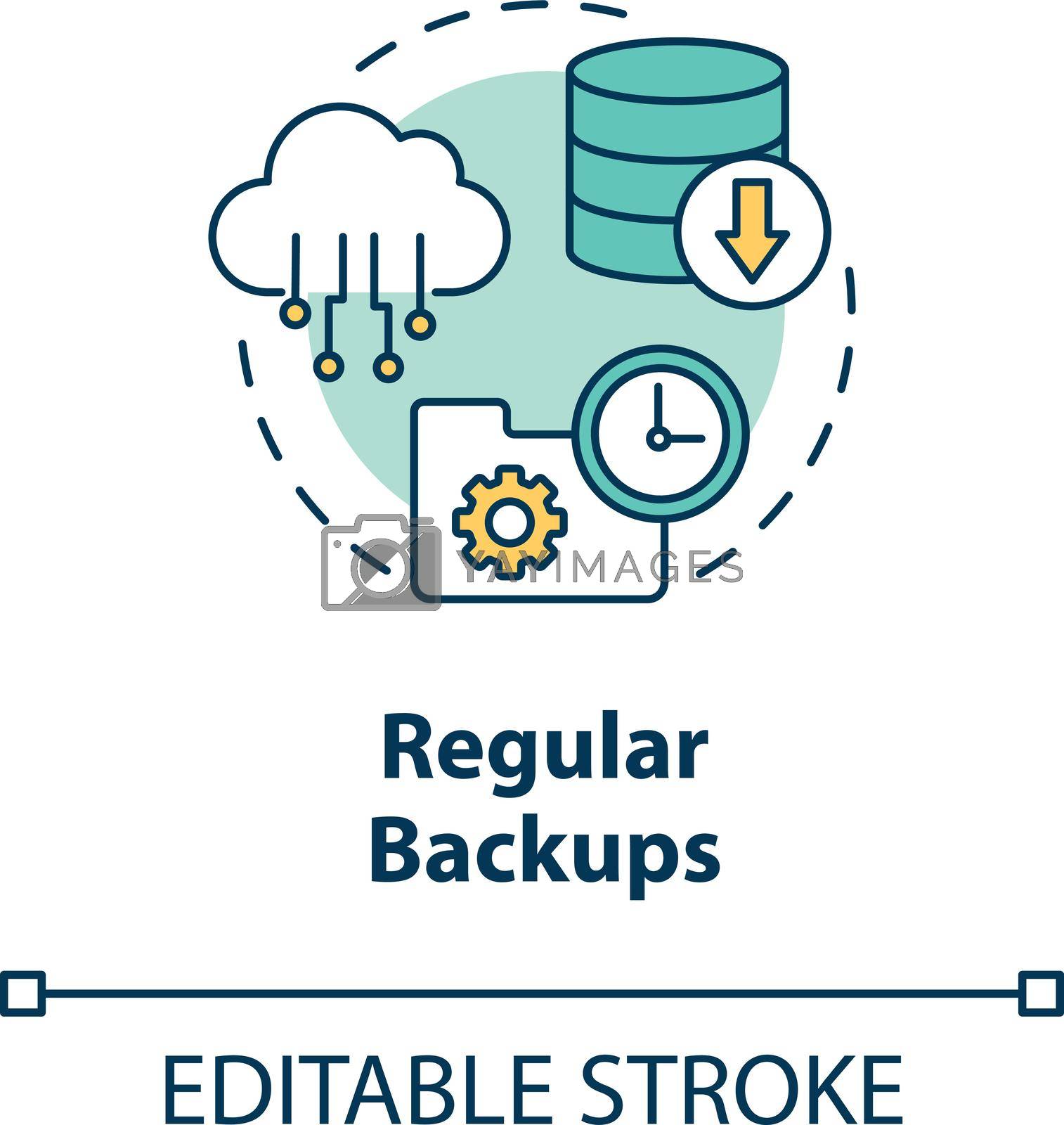 Regular backups concept icon. Cloud backup service idea thin line illustration. Restore lost data event. Computer data coping. Vector isolated outline RGB color drawing. Editable stroke