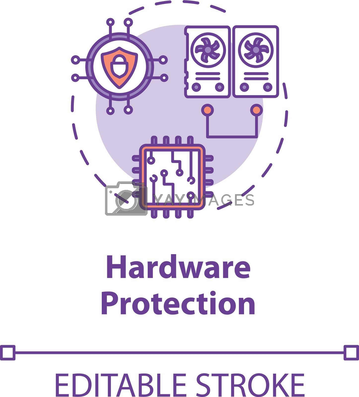 Hardware protection concept icon. CPU, memory, input-output defence idea thin line illustration. Dual-mode operation. Operating system. Vector isolated outline RGB color drawing. Editable stroke
