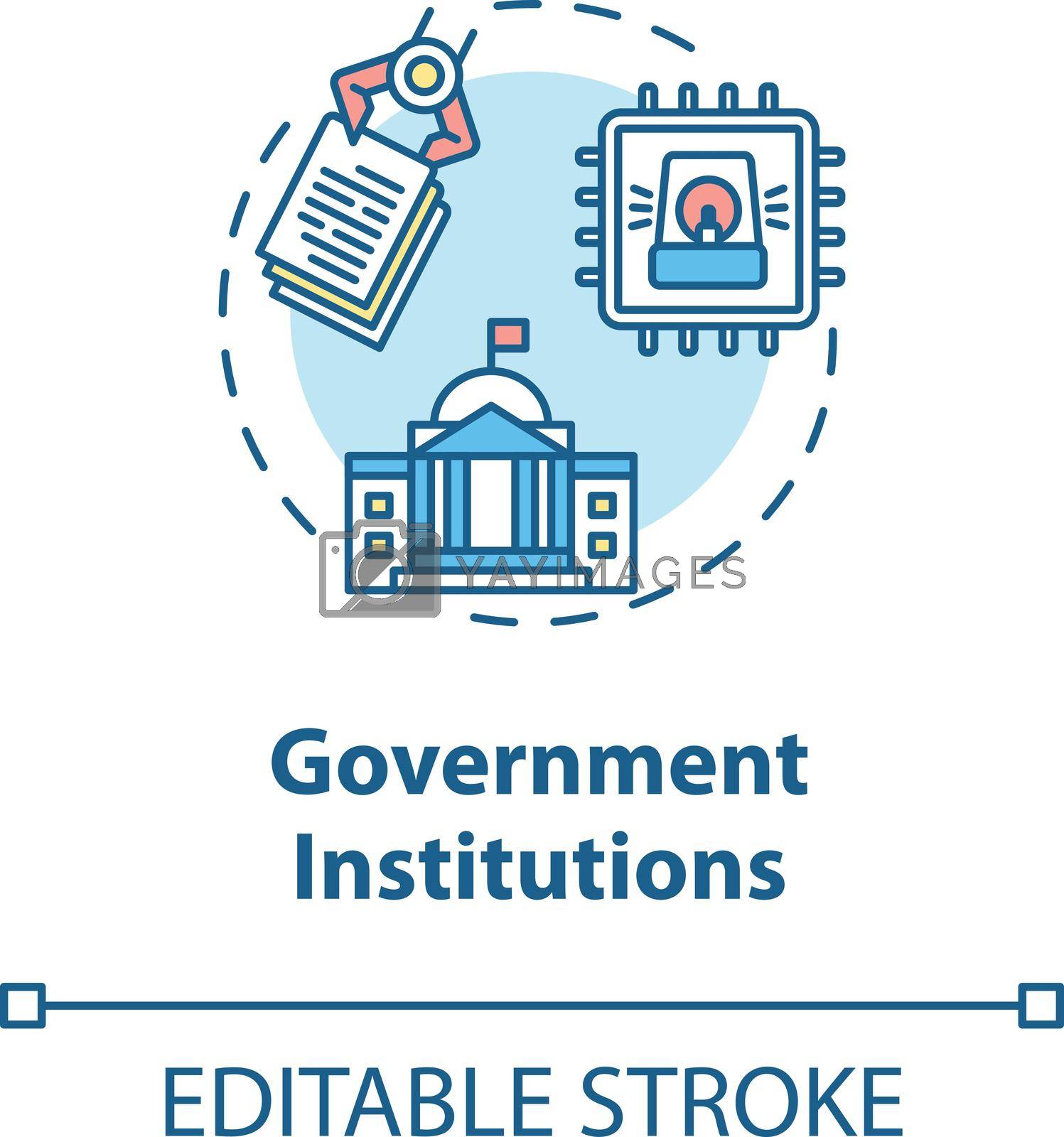 Government institutions concept icon. Security solutions. Cyber threats idea thin line illustration. Personal data security. Vector isolated outline RGB color drawing. Editable stroke