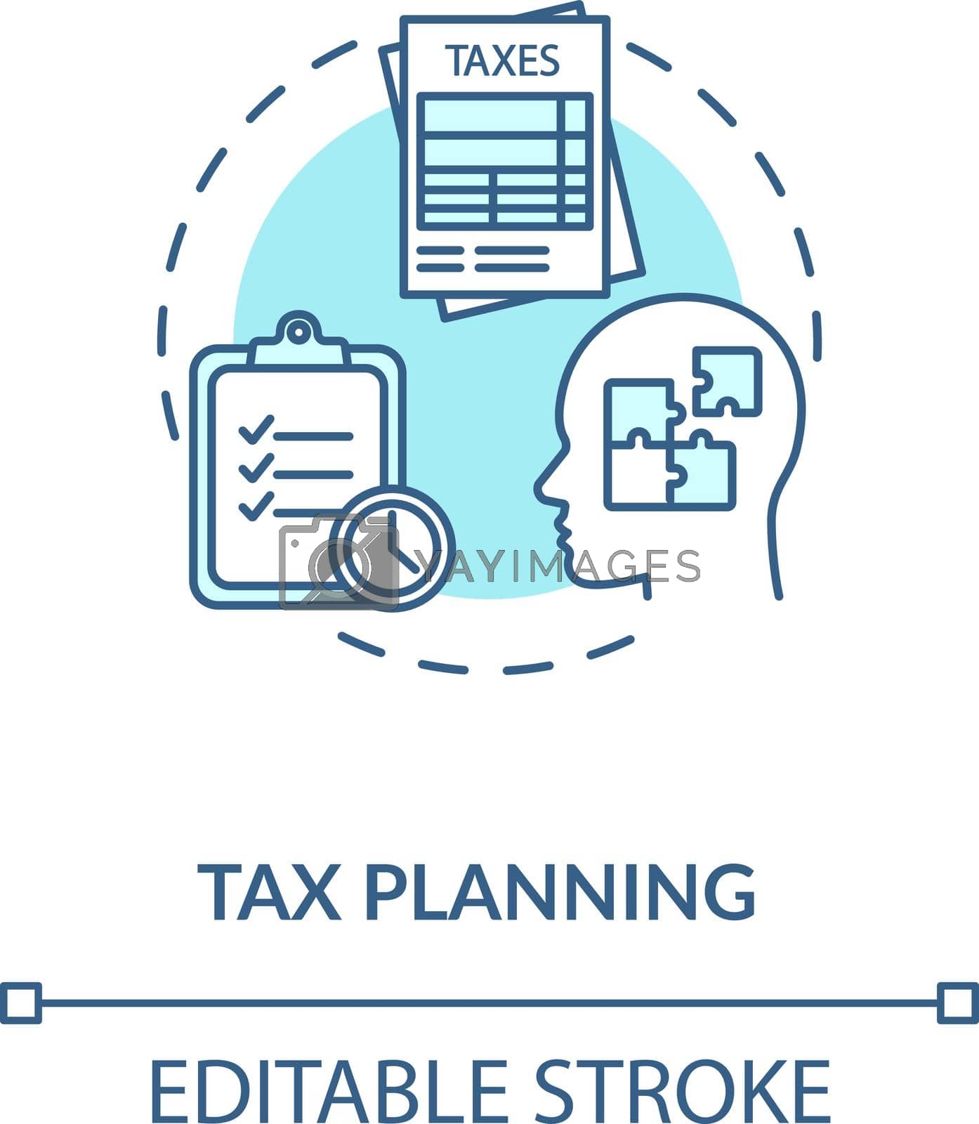 Tax planning concept icon. Payments planning. Economical literacy. Money spending. Financial education idea thin line illustration. Vector isolated outline RGB color drawing. Editable stroke