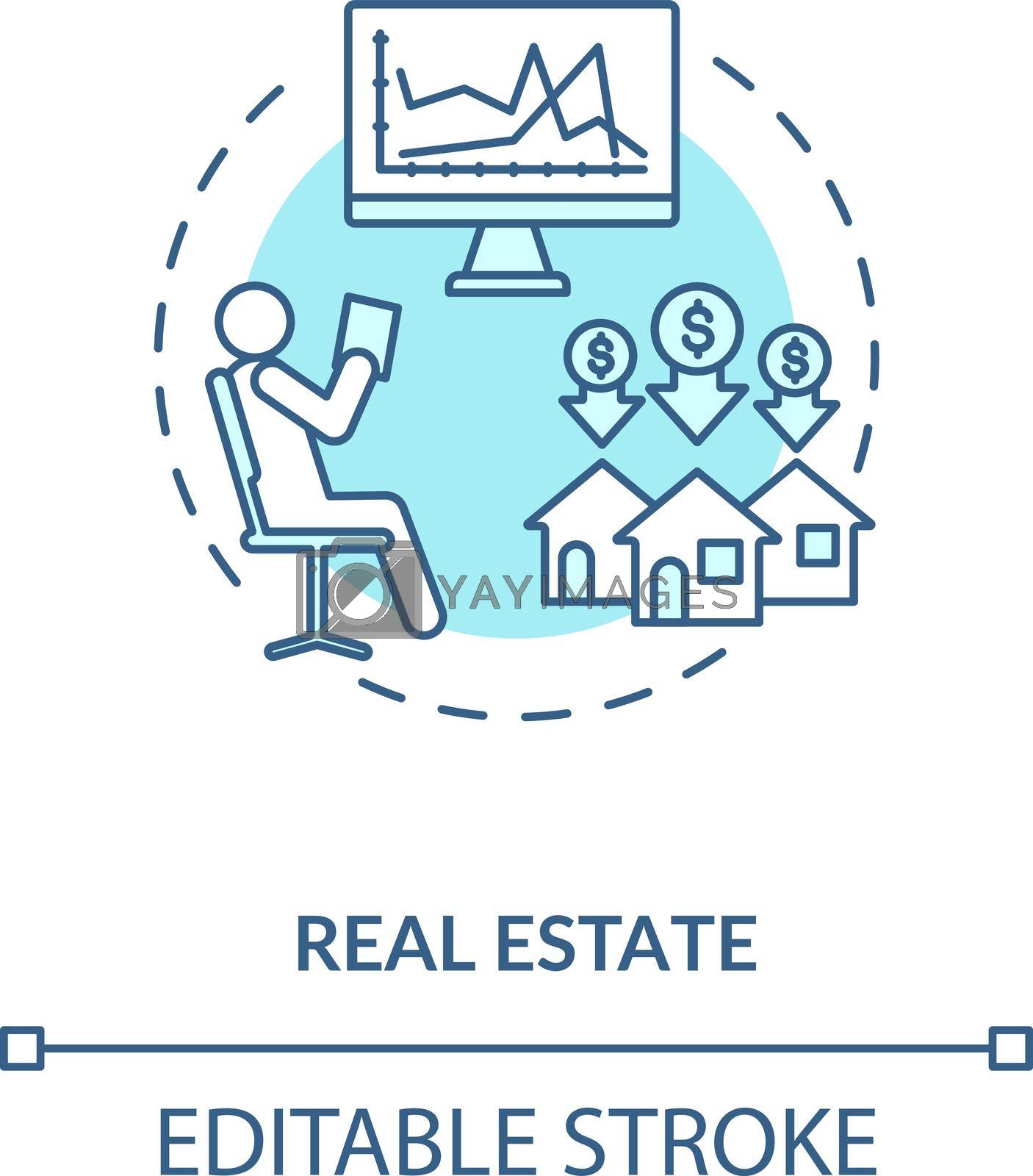 Real estate concept icon. Strong budget increasing plan. Money income plan. Houses investing idea thin line illustration. Vector isolated outline RGB color drawing. Editable stroke