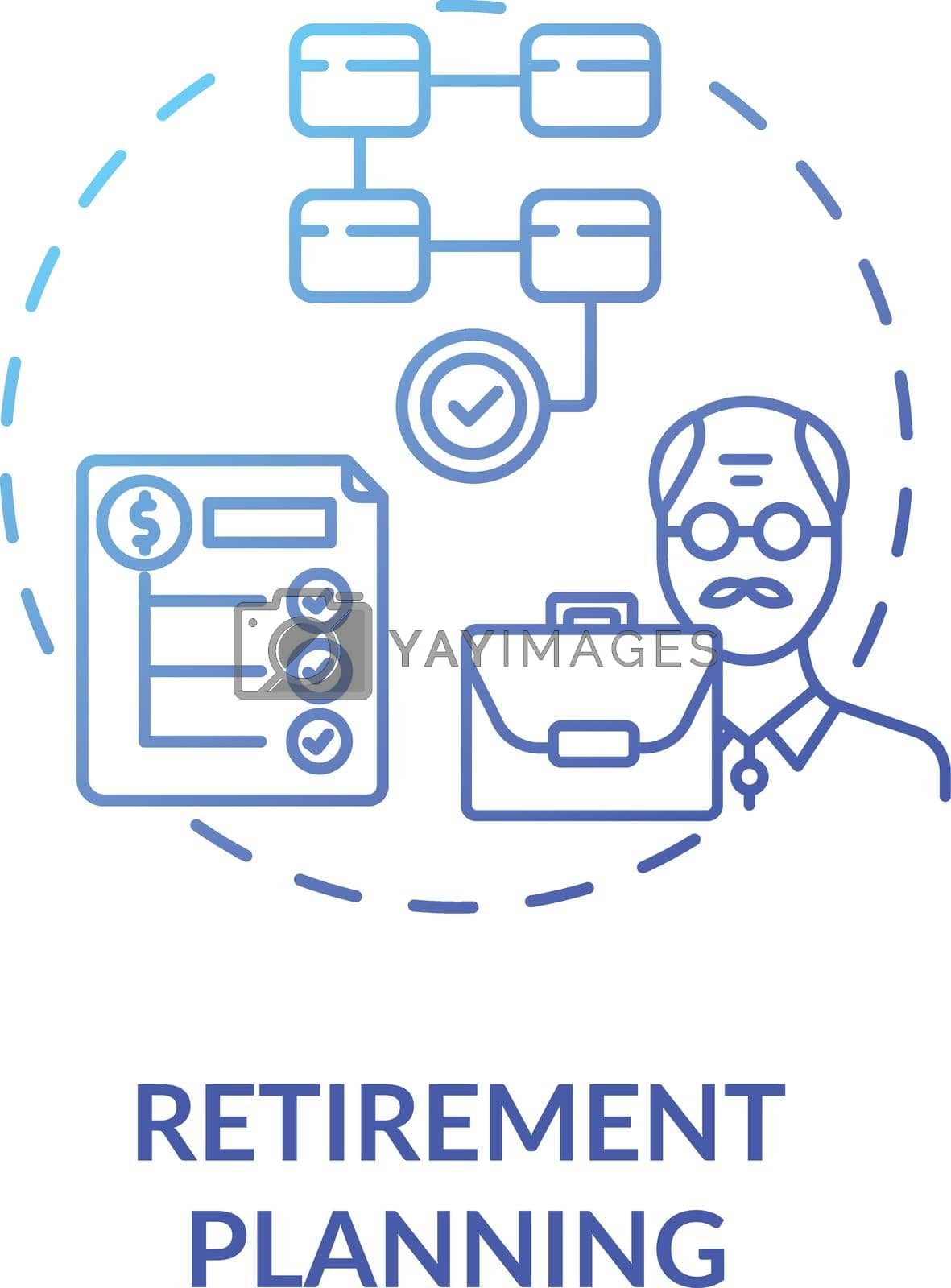Retirement planning concept icon. Wealthy lifestyle advices. Money increasing planning. Life financial freedom idea thin line illustration. Vector isolated outline RGB color drawing