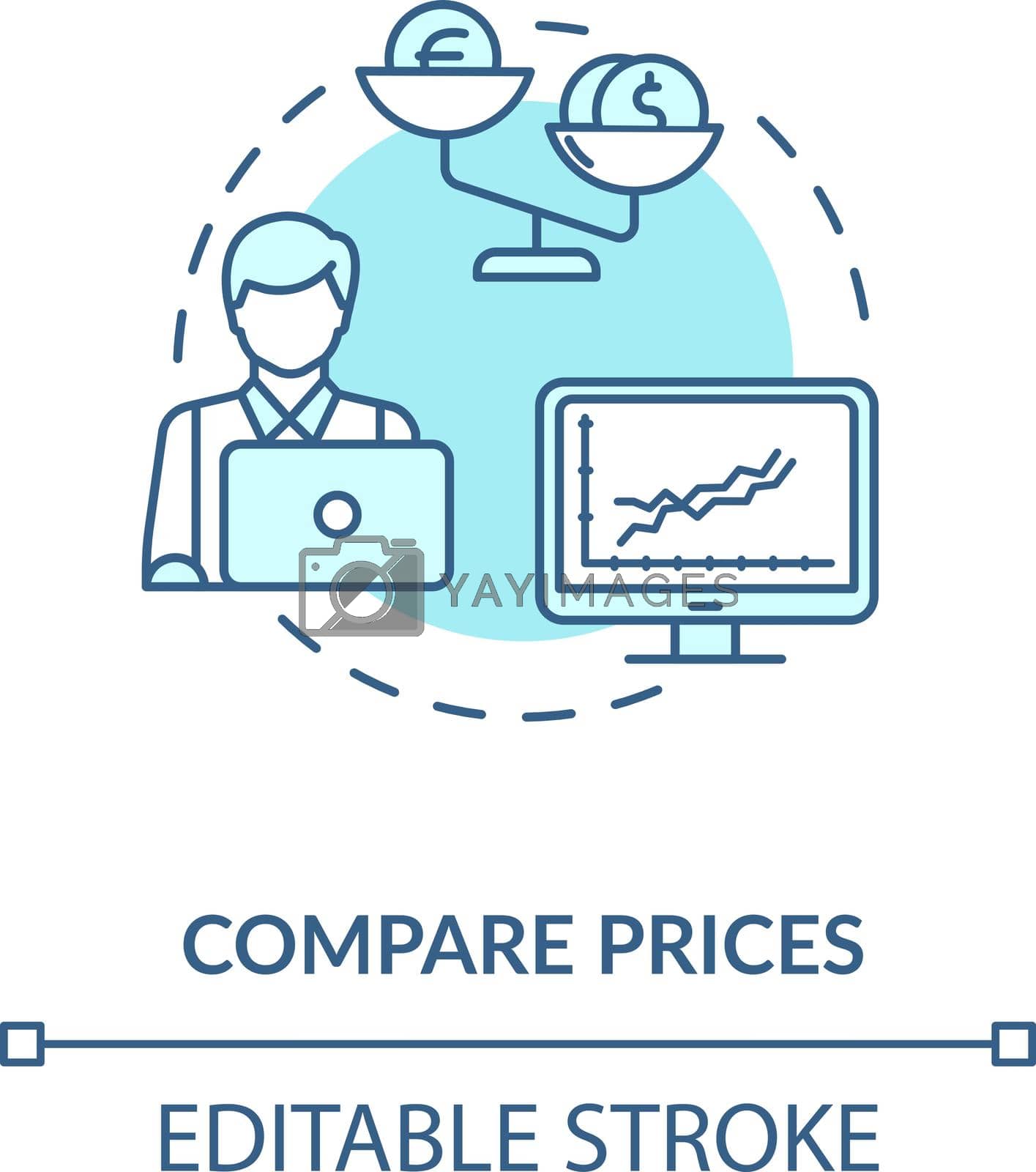 Compare prices concept icon. Helping with money. Wealthy life gained wisdom. Financial advice. Budget saving idea thin line illustration. Vector isolated outline RGB color drawing. Editable stroke