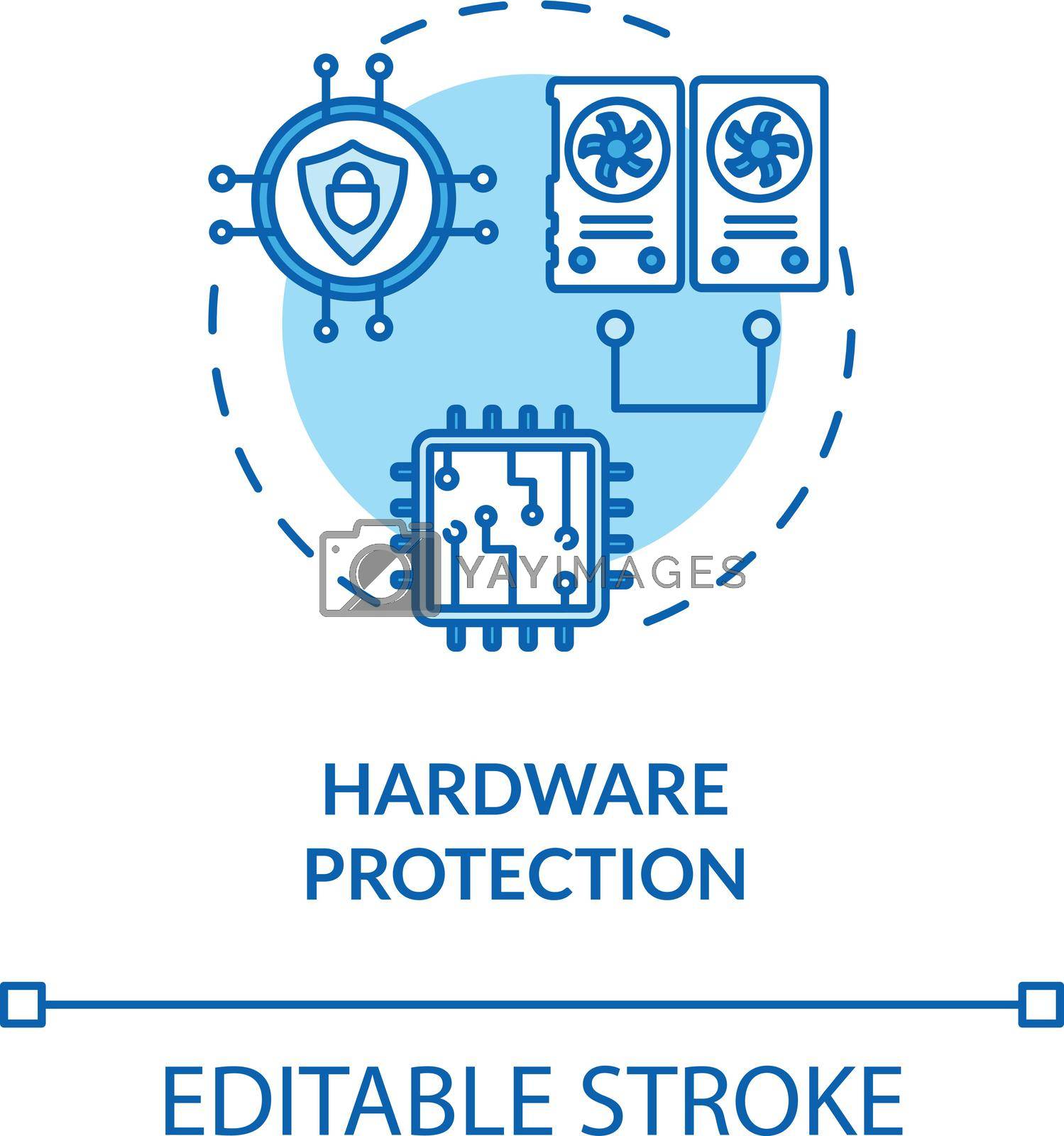 Hardware protection concept icon. Hacking prevention. CPU, memory, input-output defence idea thin line illustration. Operating system. Vector isolated outline RGB color drawing. Editable stroke