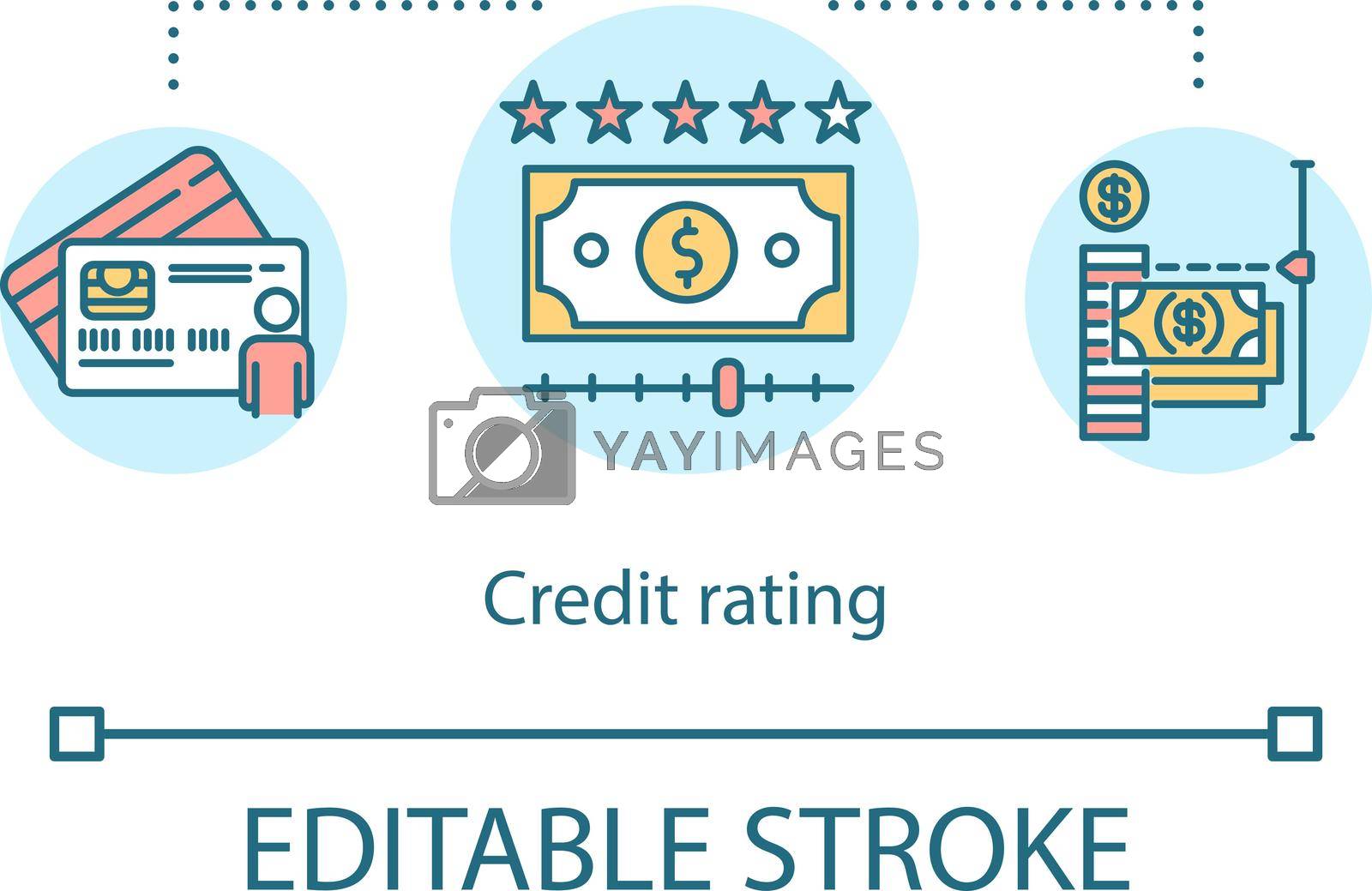 Credit rating concept icon. Banknotes and card. Personal credit history idea thin line illustration. Vector isolated outline RGB color drawing. Editable stroke