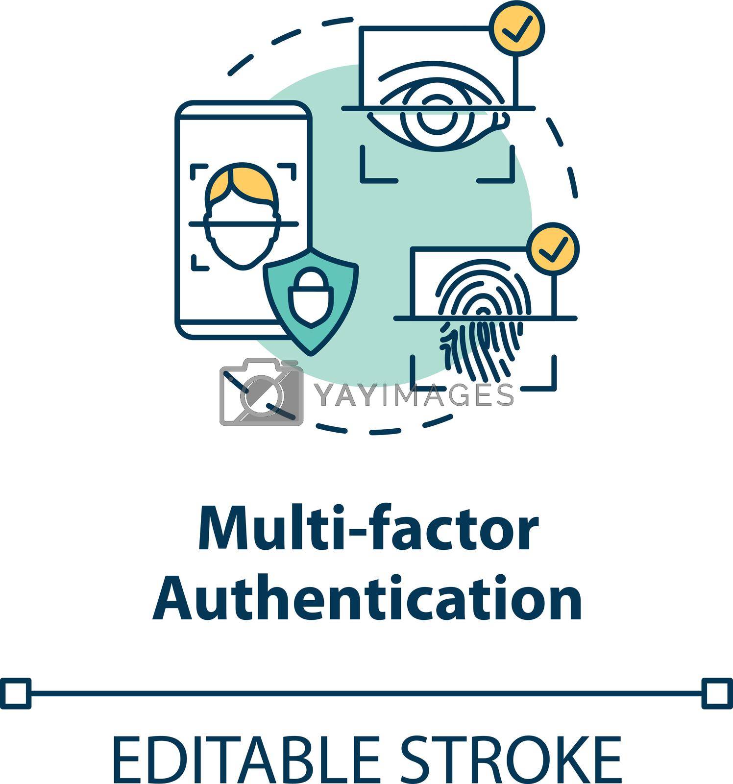 Multi-factor authentication concept icon. Identity and access management idea thin line illustration. Fingerprints. Facial recognition. Vector isolated outline RGB color drawing. Editable stroke