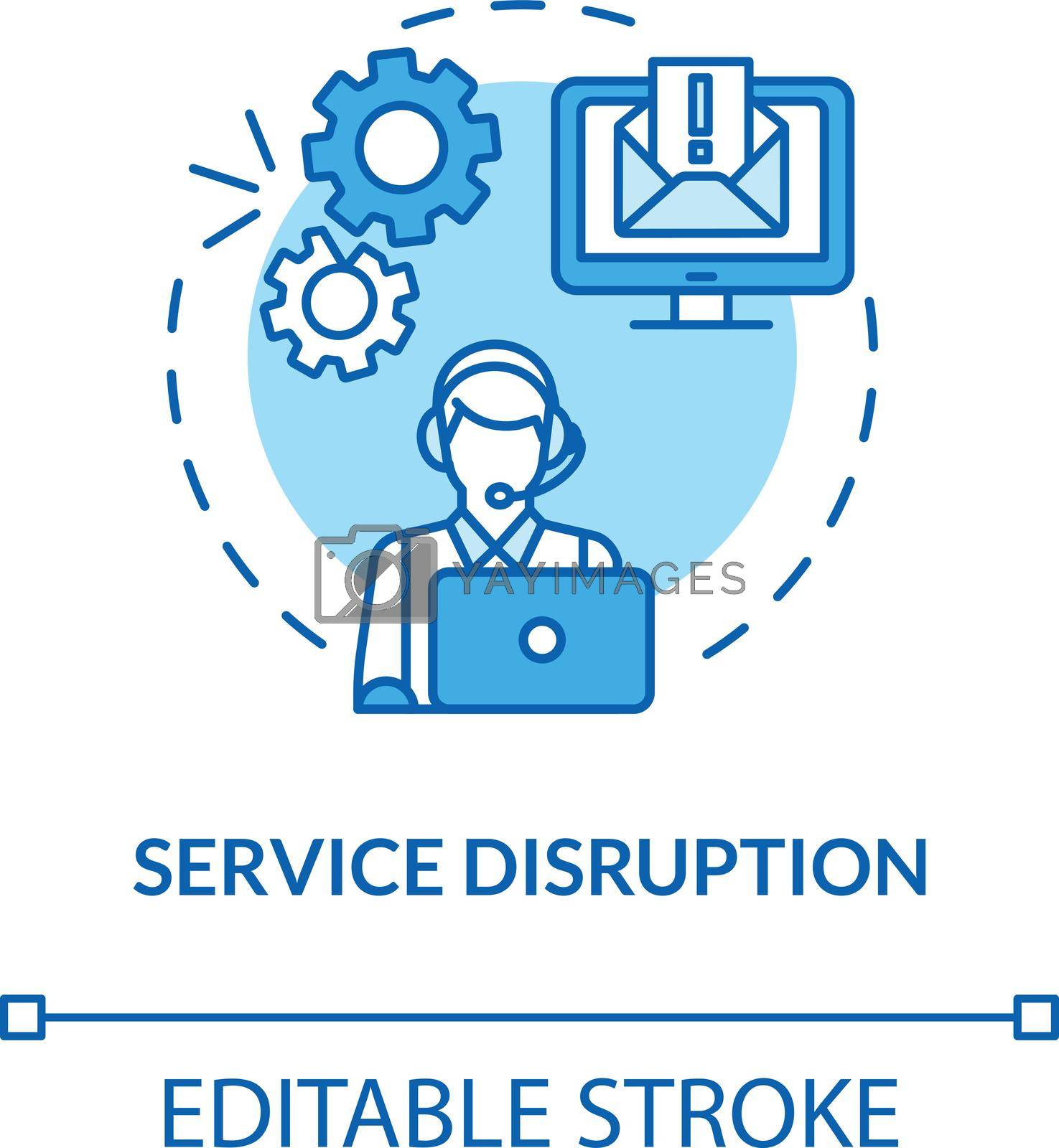 Service disruption concept icon. Corrupt data items. Power outages. Customer support idea thin line illustration. Web server maintenance. Vector isolated outline RGB color drawing. Editable stroke