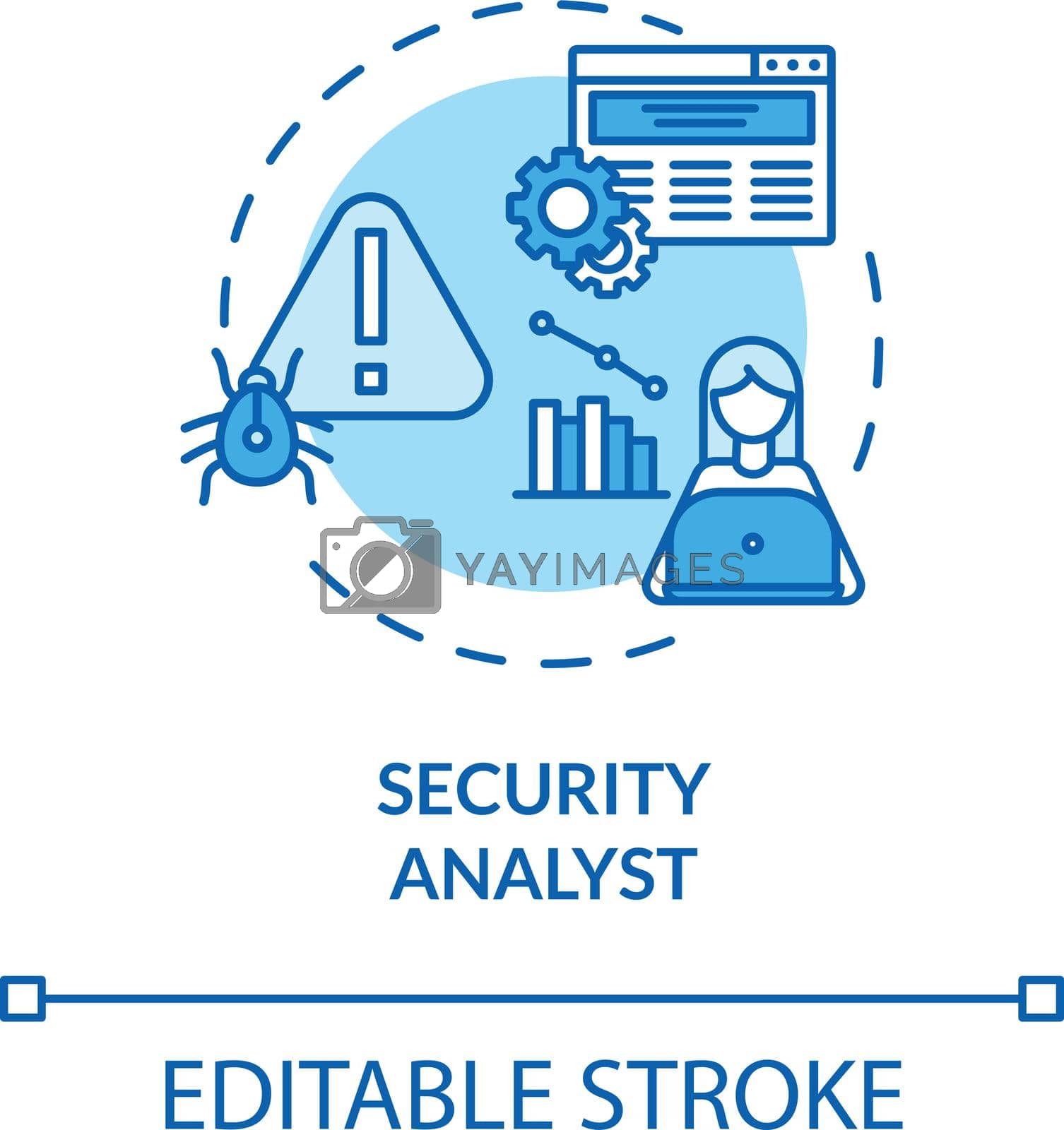 Security analyst concept icon. Cybersecurity career idea thin line illustration. Cyber attacks detection. Computer network. Vector isolated outline RGB color drawing. Editable stroke